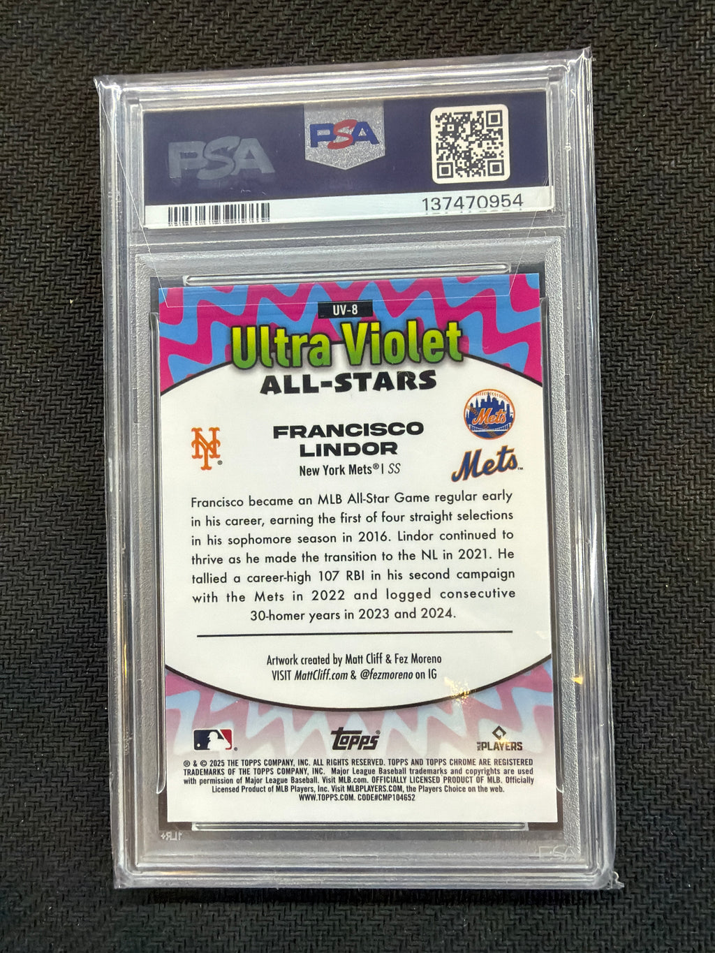 2025 Topps Chrome Francisco Lindor Ultra Violet All Stars PSA 8