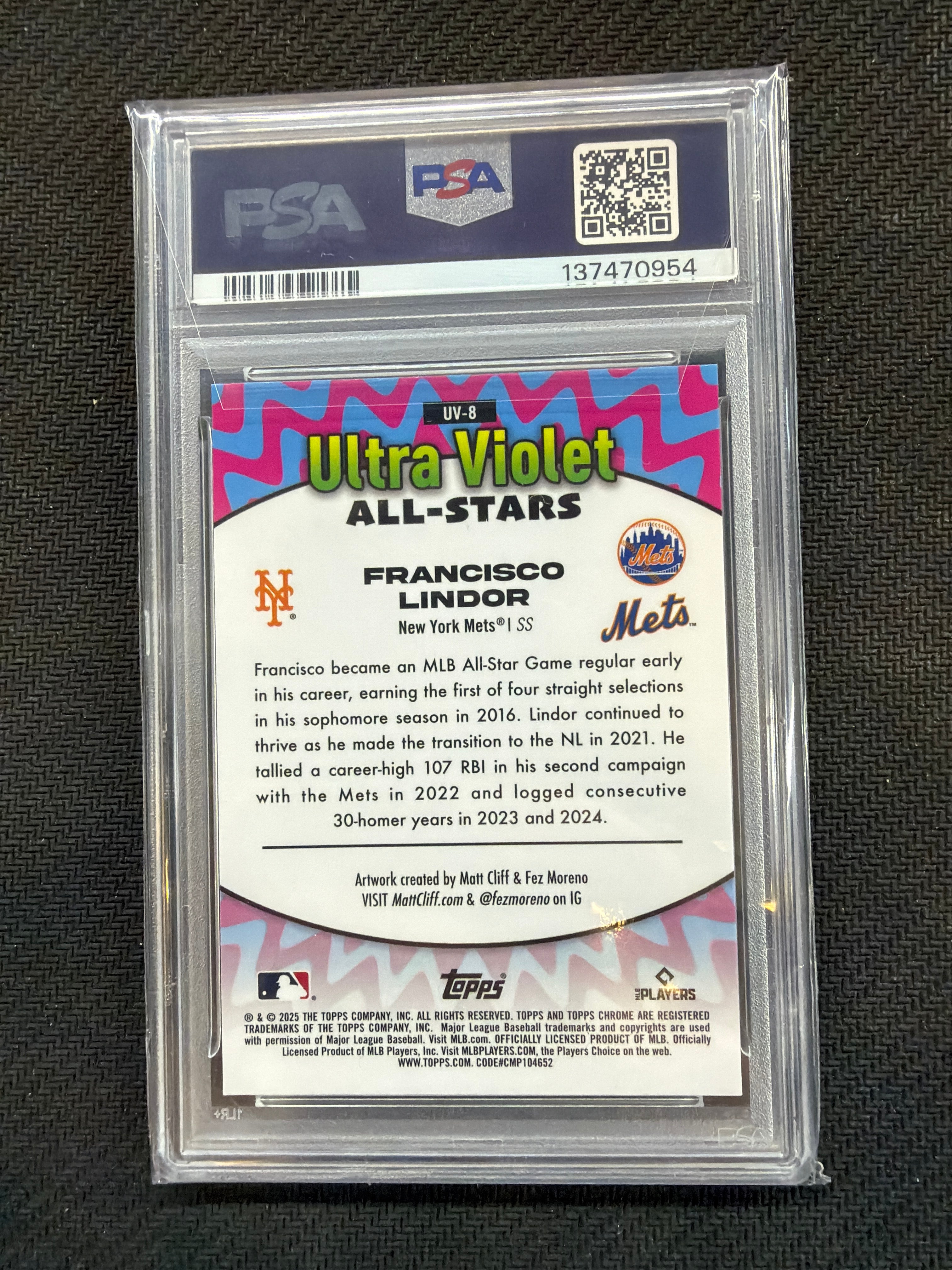 2025 Topps Chrome Francisco Lindor Ultra Violet All Stars PSA 8