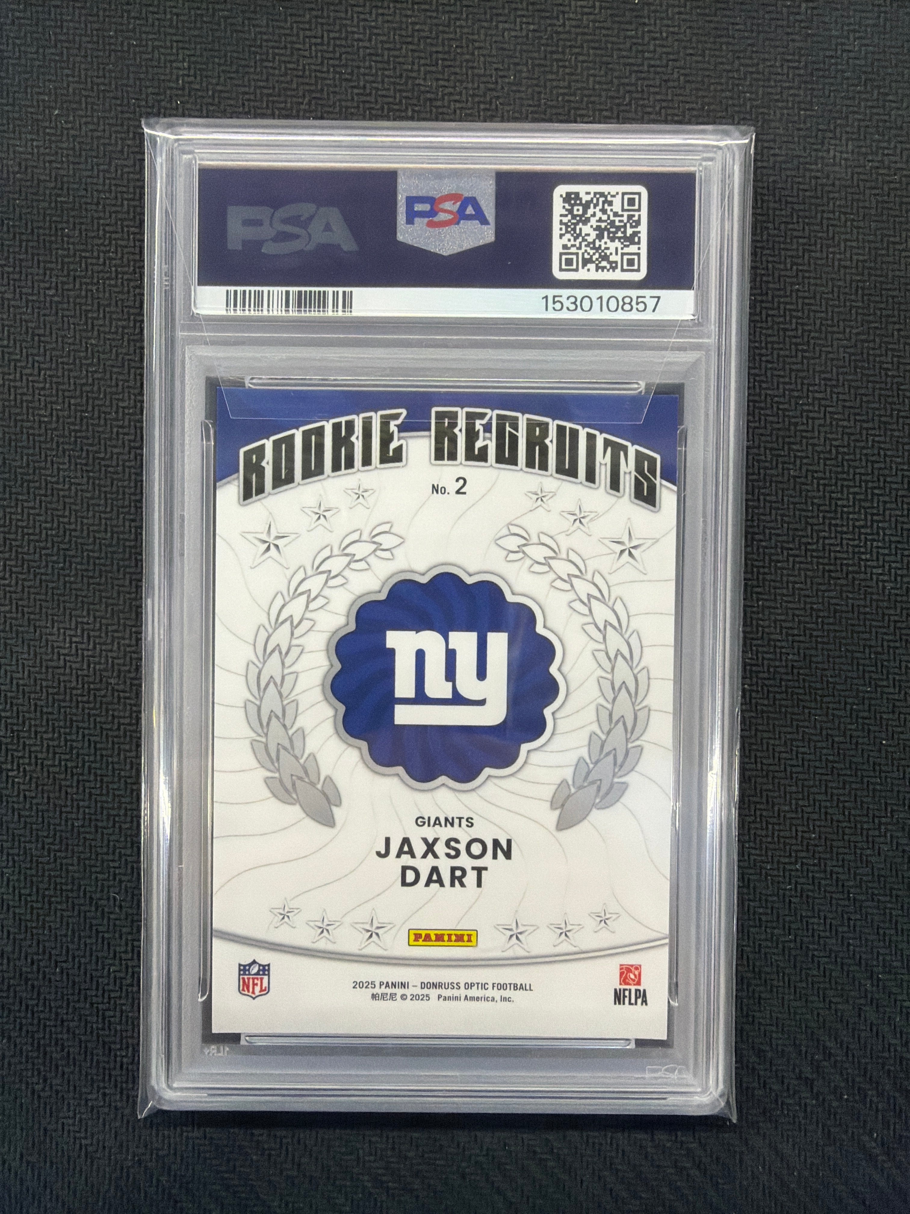 2025 Donruss Optic Jaxson Dart Rookie Recruits #2 PSA 10
