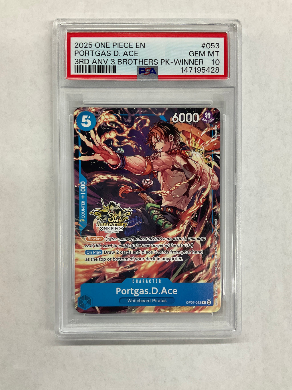 2025 One  Piece Portgas.D.Ace 3rd Anniversary Brothers Pack Winner #053 PSA 10