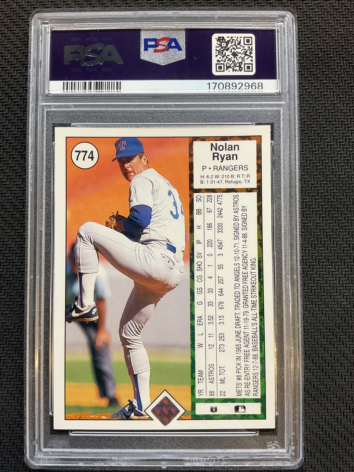 1989 Upper Deck #774 Nolan Ryan PSA 9
