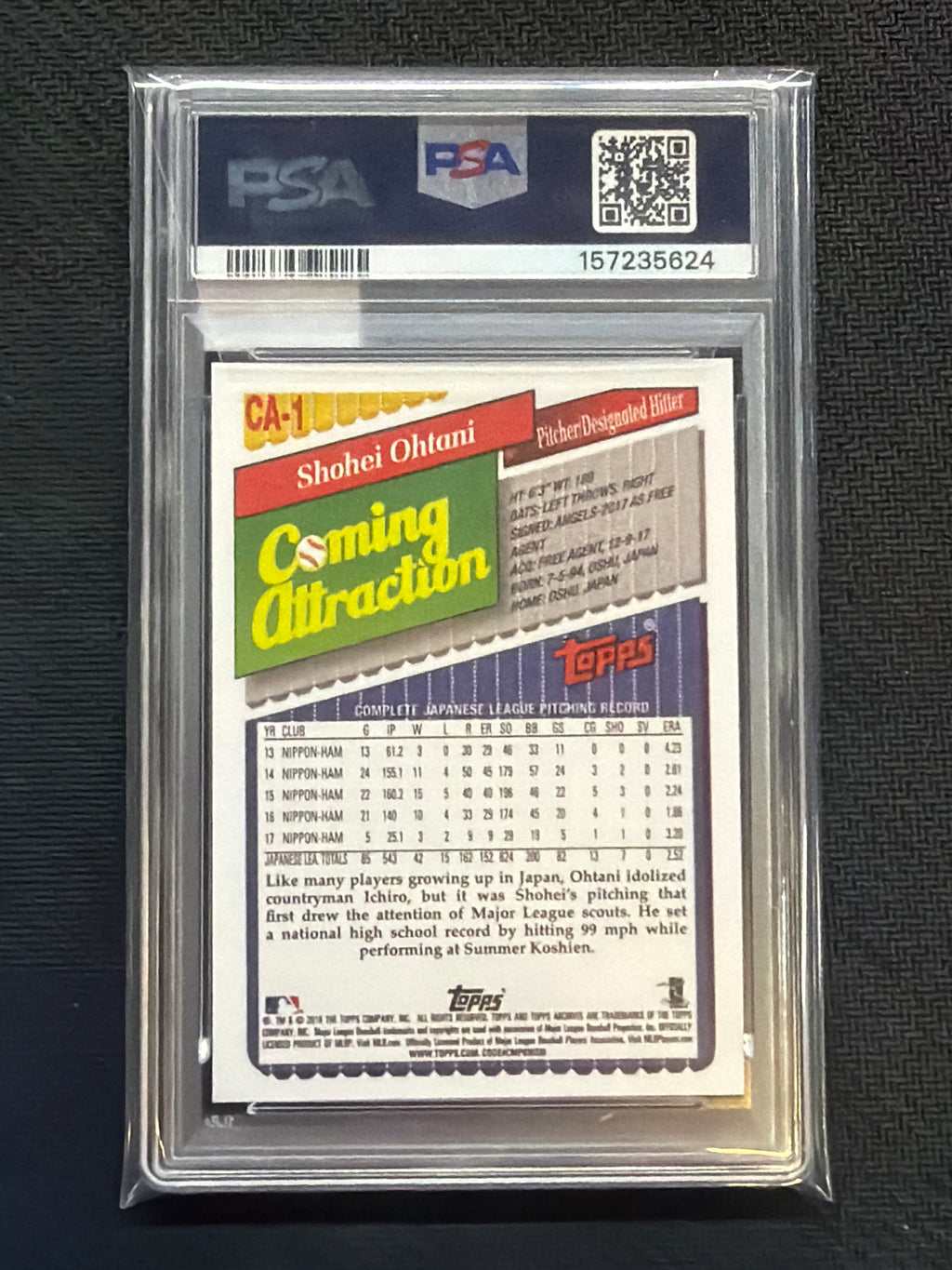 2018 Topps Archives Shohei Ohtani #CA1 93 Coming Attraction PSA 10 624