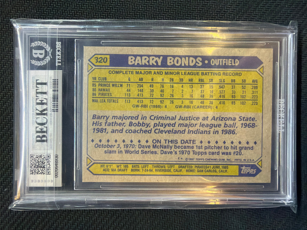 1987 Topps Barry Bonds #320 BGS 9 Pirates