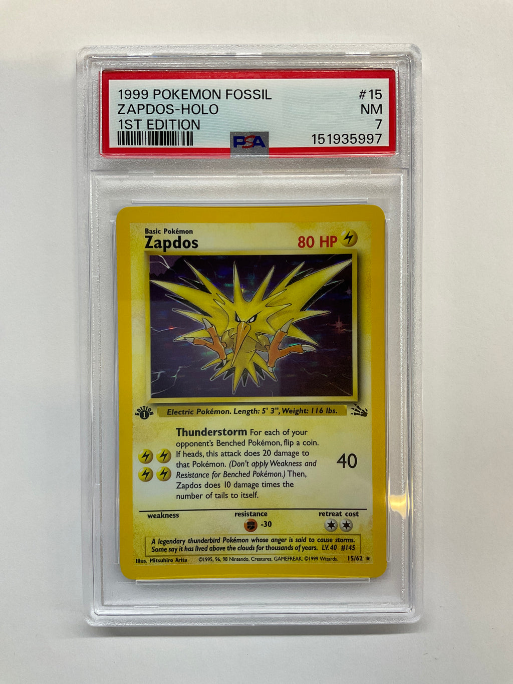 1999 Zapdos Holo 1st Ed PSA 7