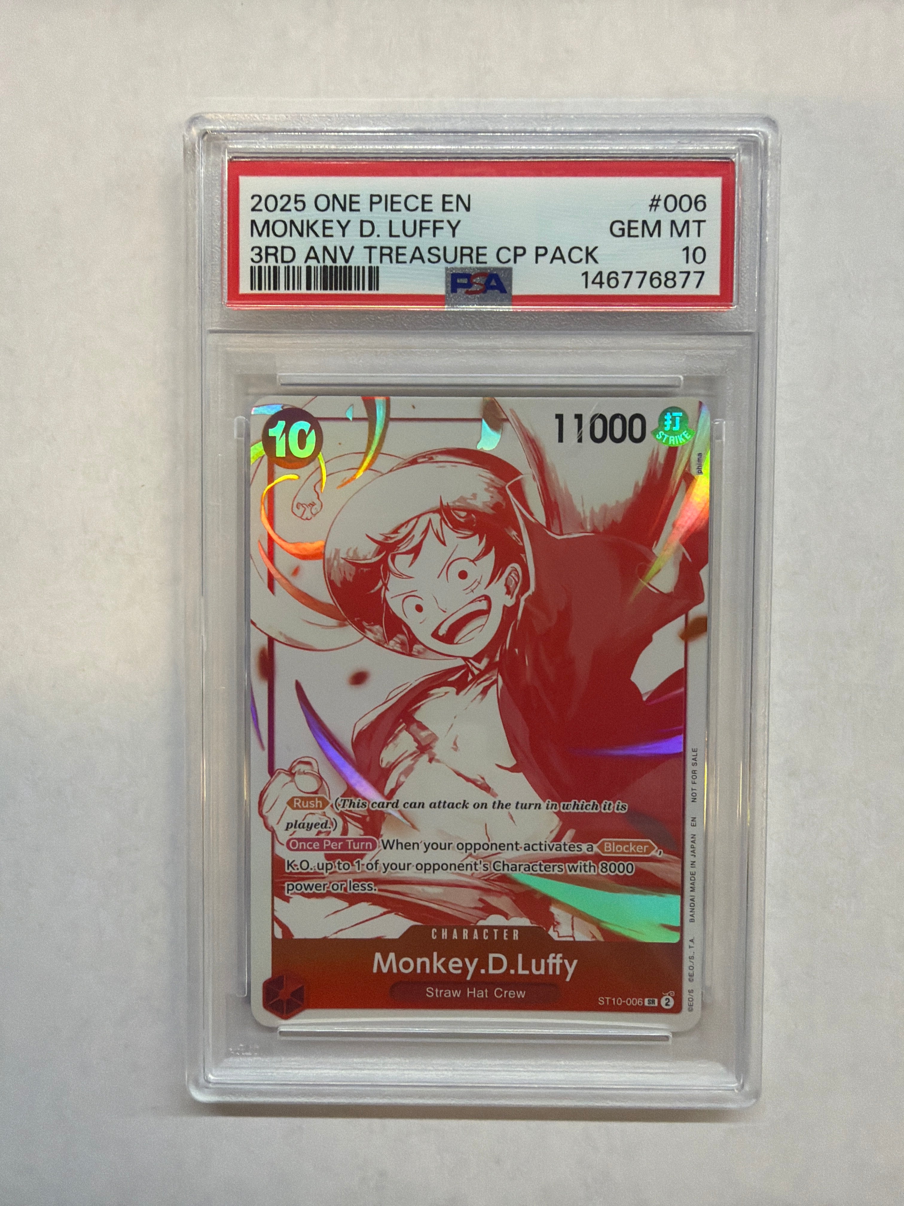 2025 One Piece Monkey D Luffy 006 3rd Anniversary Treasure Cup Pack PSA 10