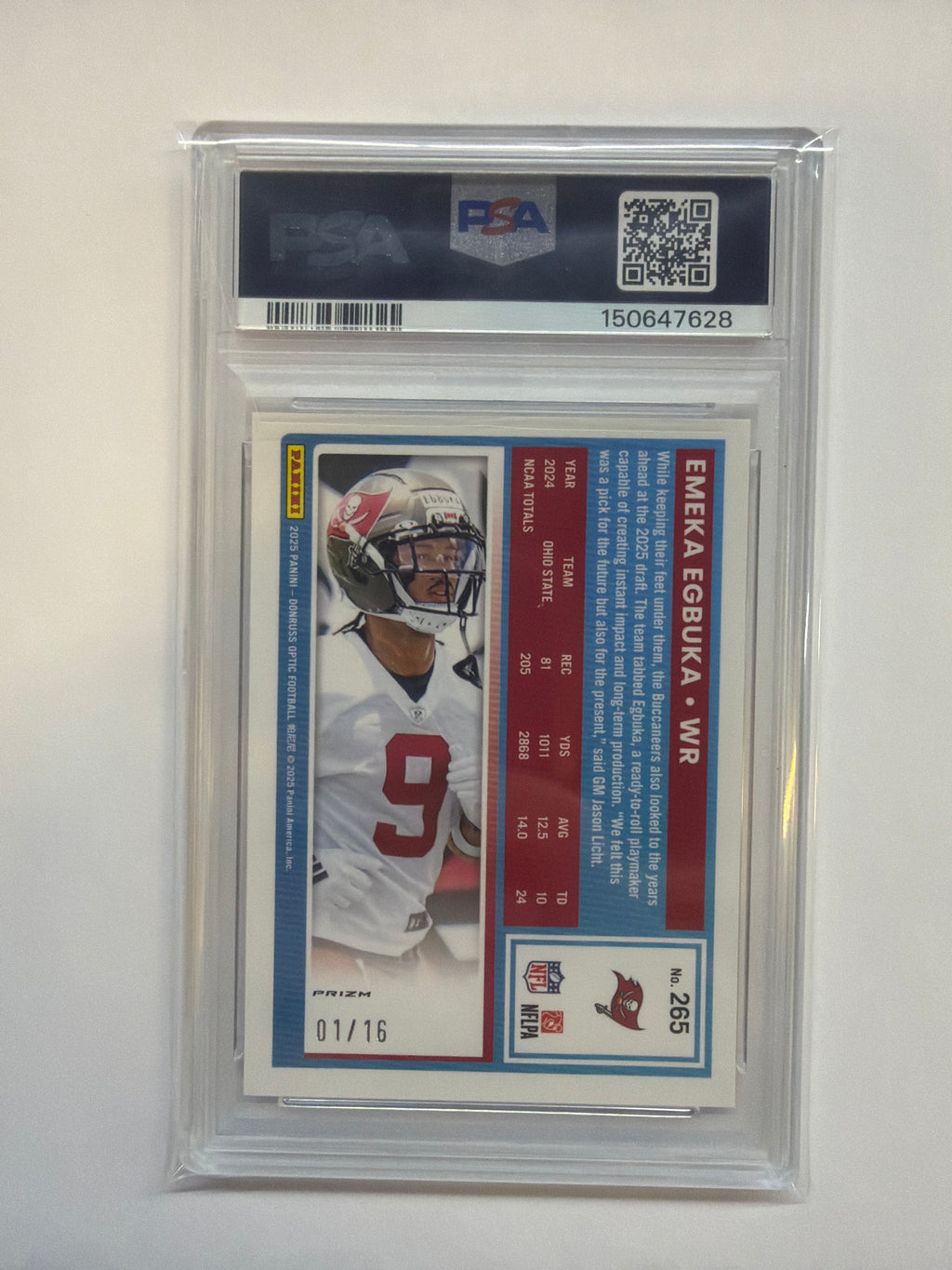 2025 Donruss Optic Emeka Egbuka Footballs /16 PSA 10
