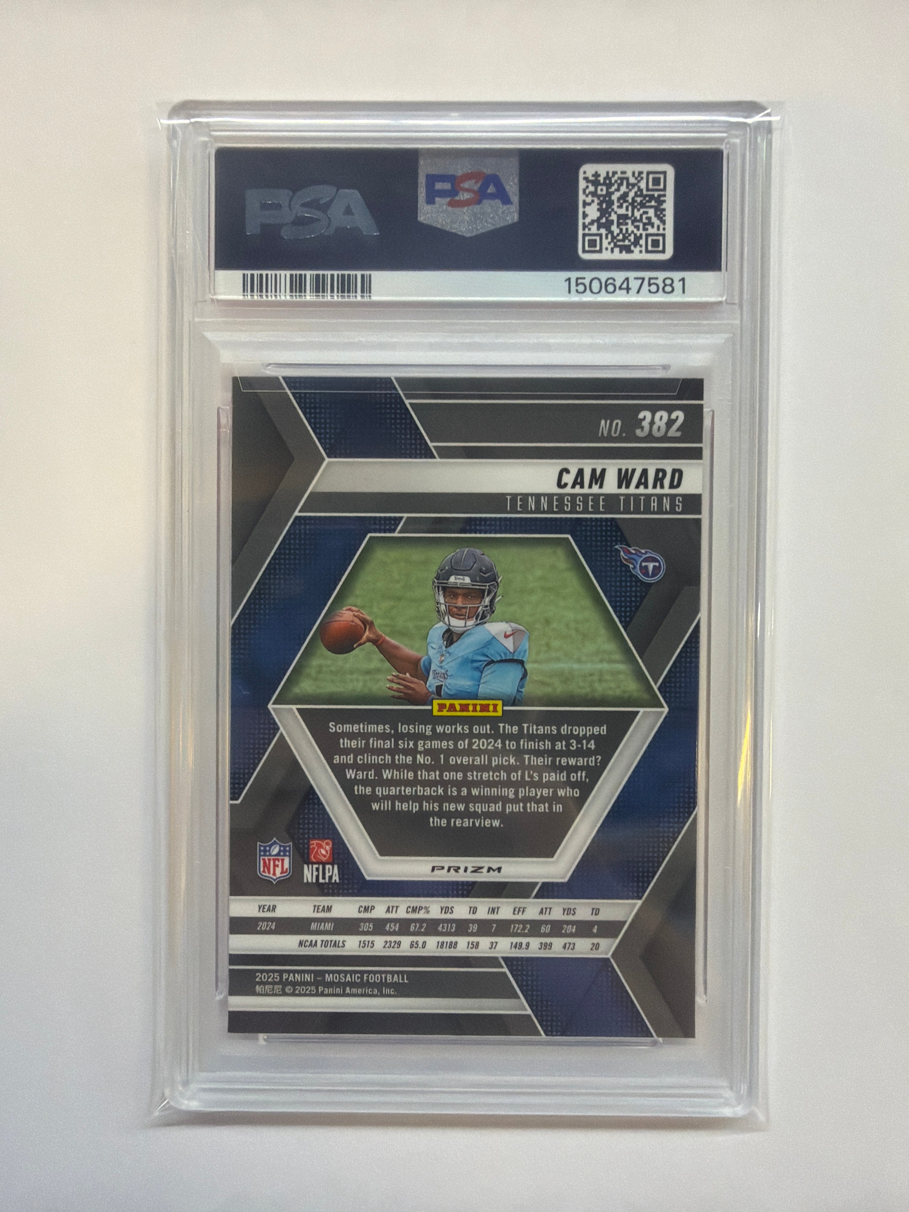 2025 Mosaic Cam Ward Rookie Pink Camo PSA 10 Titans