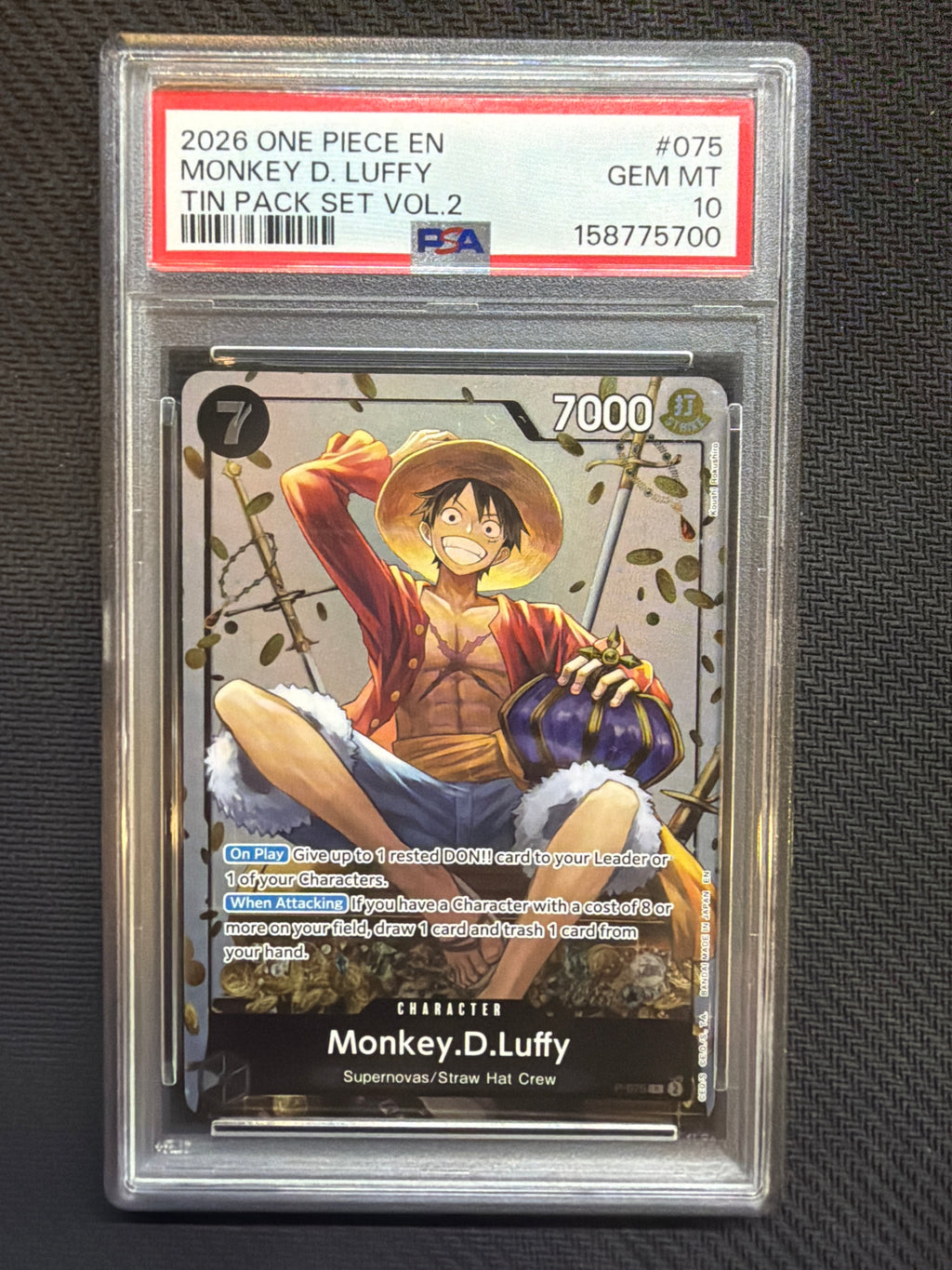 2026 One Piece Tin Pack Set Volume 2 Monkey D Luffy 075 PSA 10 700