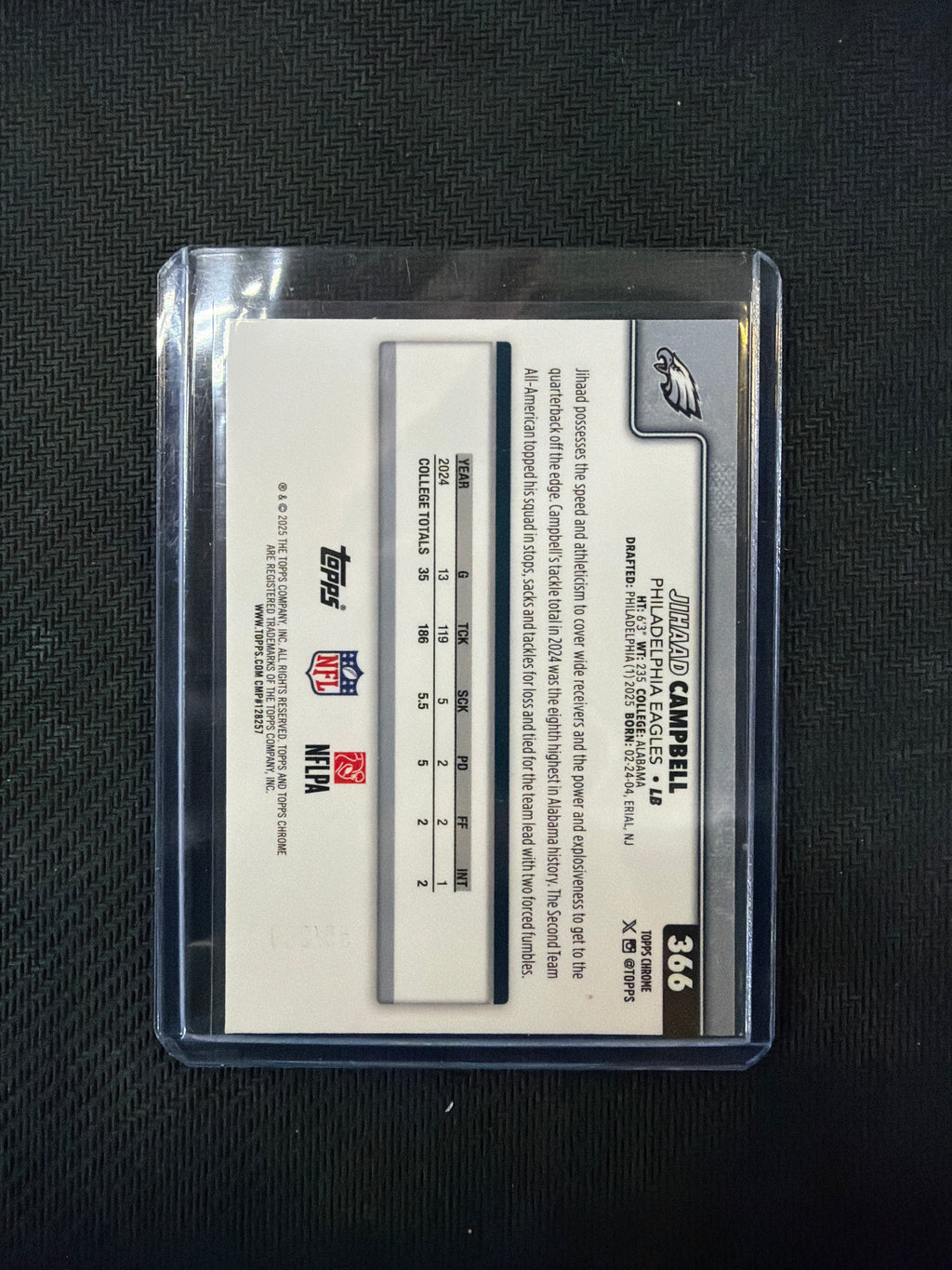 2025 Topps Chrome Jihaad Campbell Rookie /299 Aqua Wave