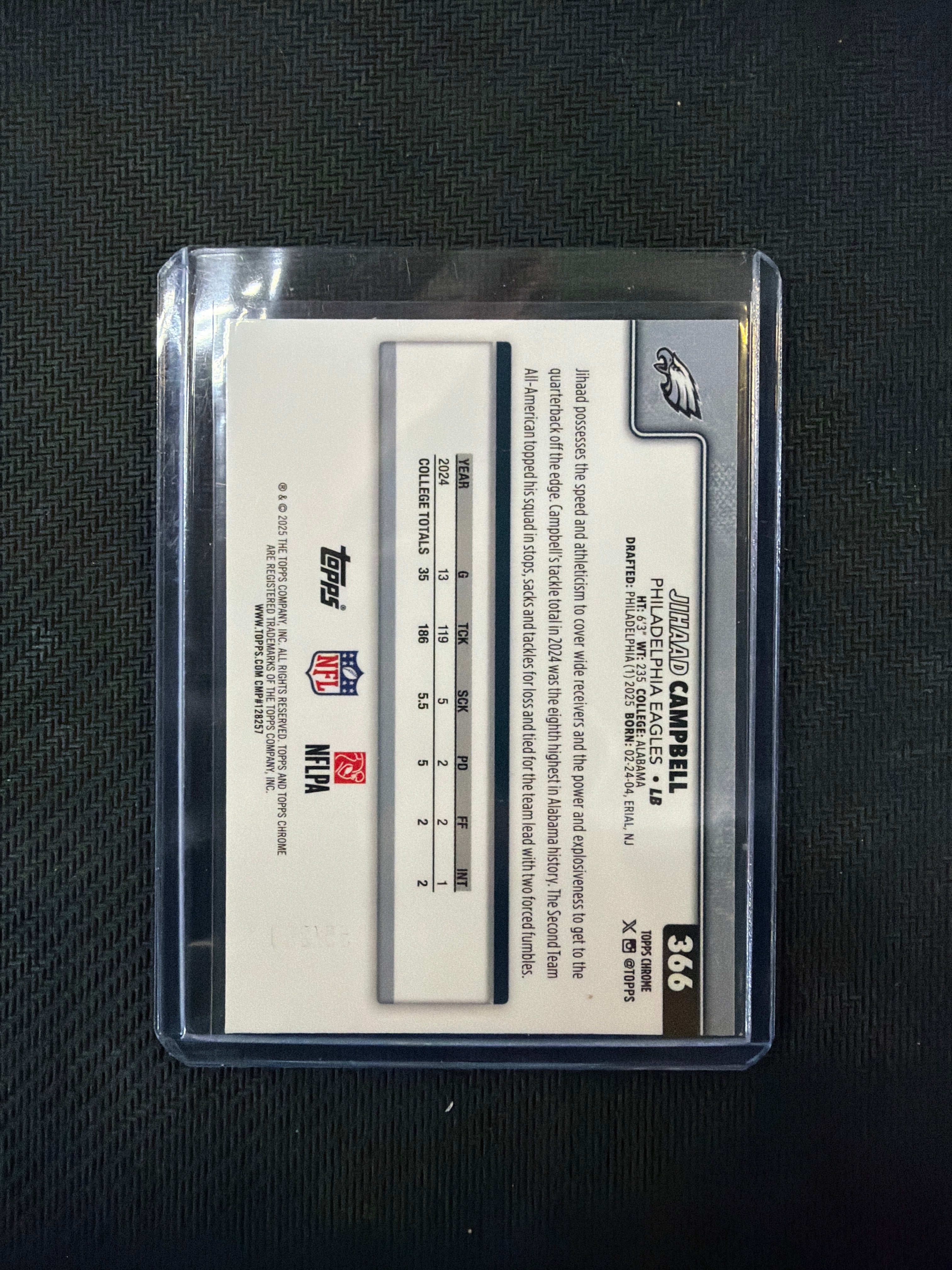 2025 Topps Chrome Jihaad Campbell Rookie /299 Aqua Wave