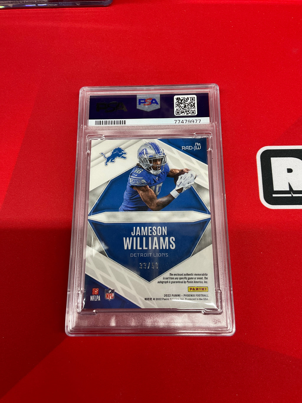 2022 Phoenix Jameson Williams Patch Auto /50 PSA 8 Lions