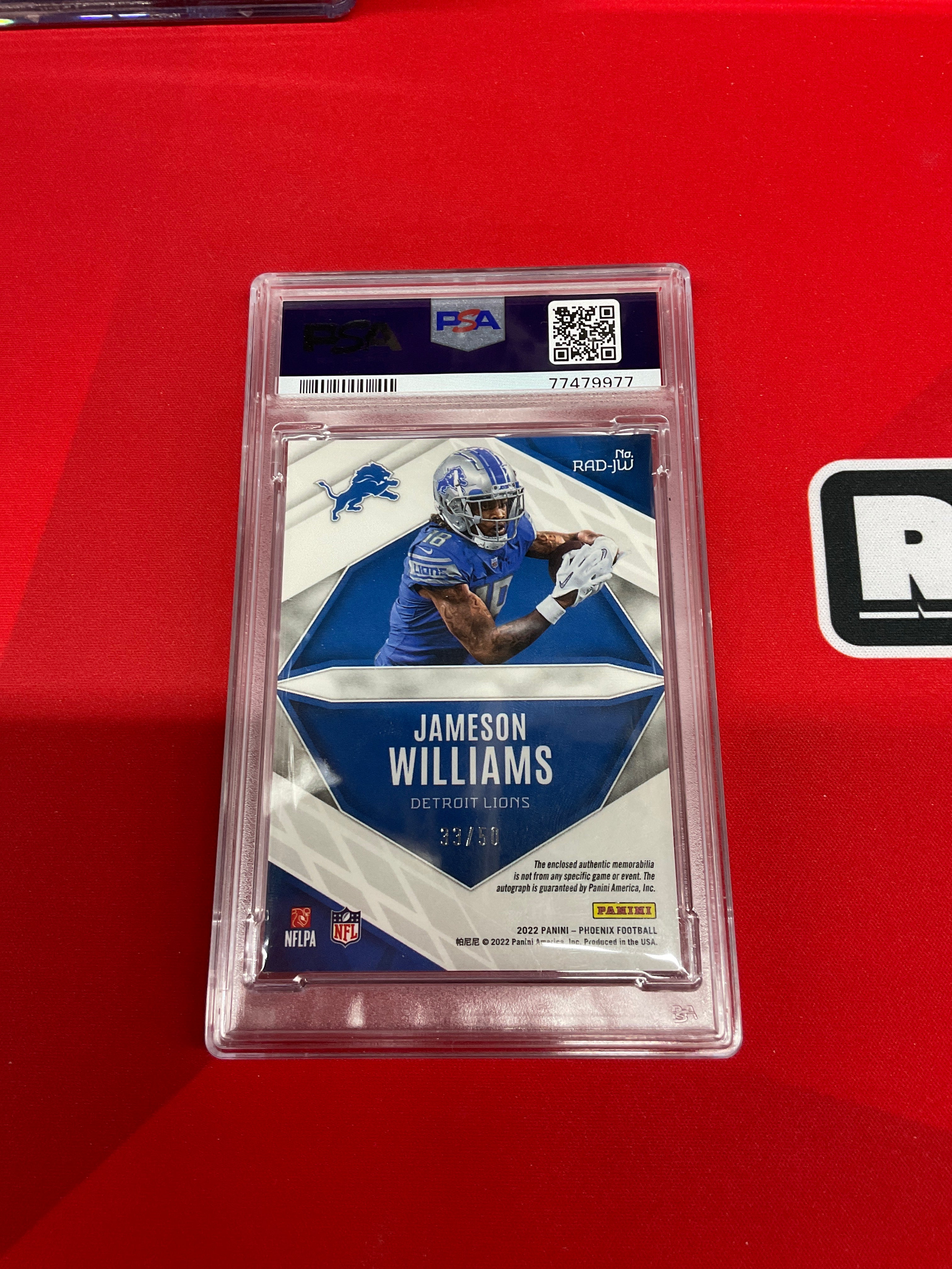 2022 Phoenix Jameson Williams Patch Auto /50 PSA 8 Lions