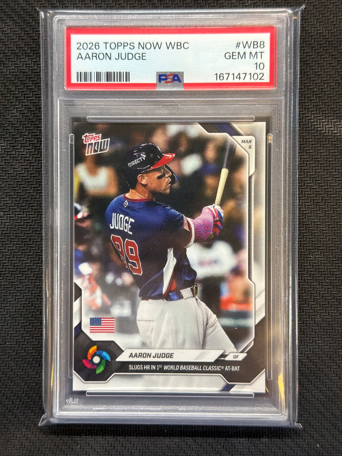 2026 Topps Now WBC Aaron Judge #WB8 Slugs 1st HR PSA 10 102