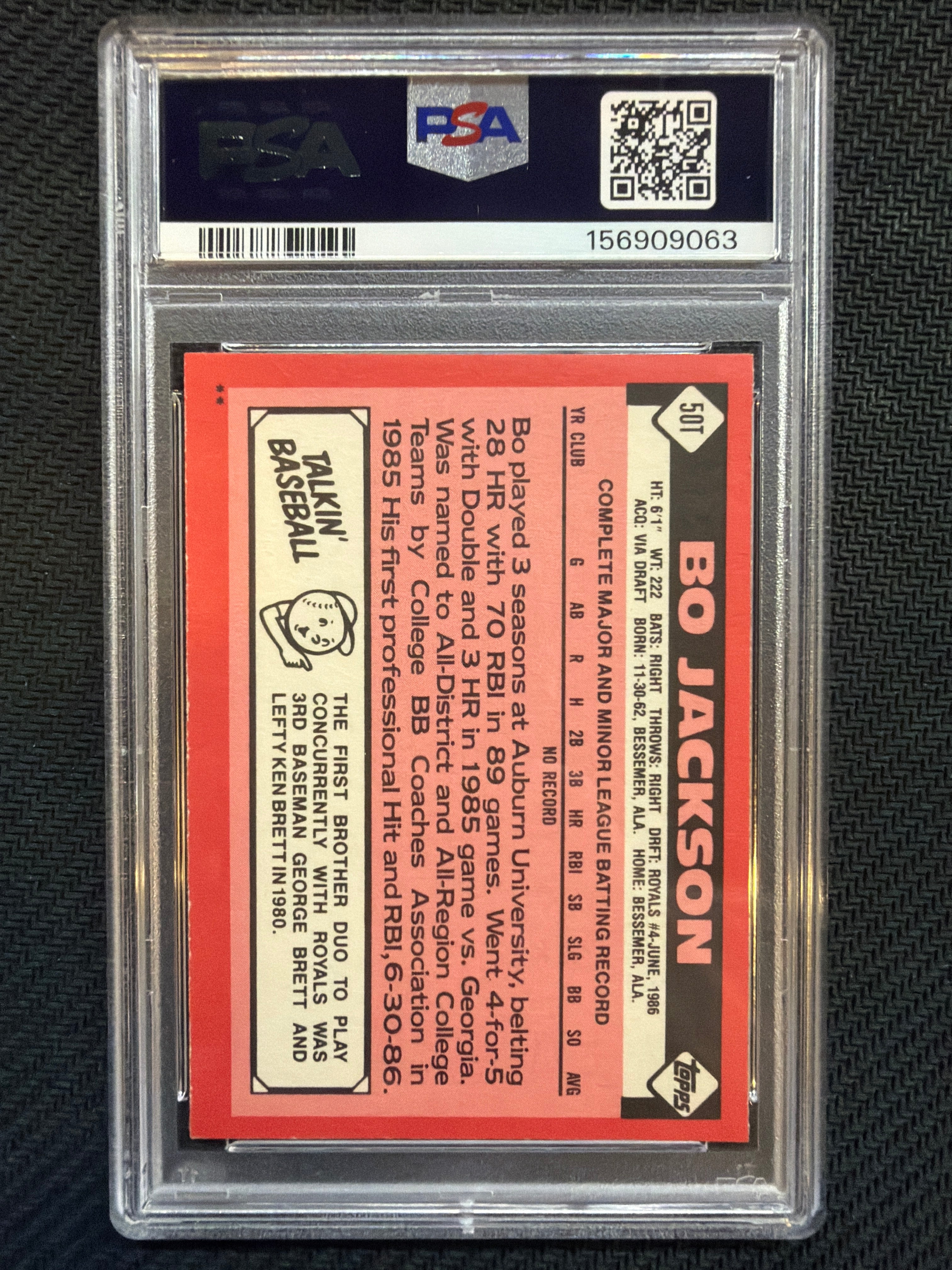 1986 Topps Traded Bo Jackson #50T PSA 9 Royals 063