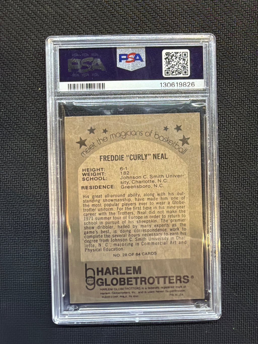 1971 Globetrotters 84 Freddie "Curly" Neal #28 PSA 7