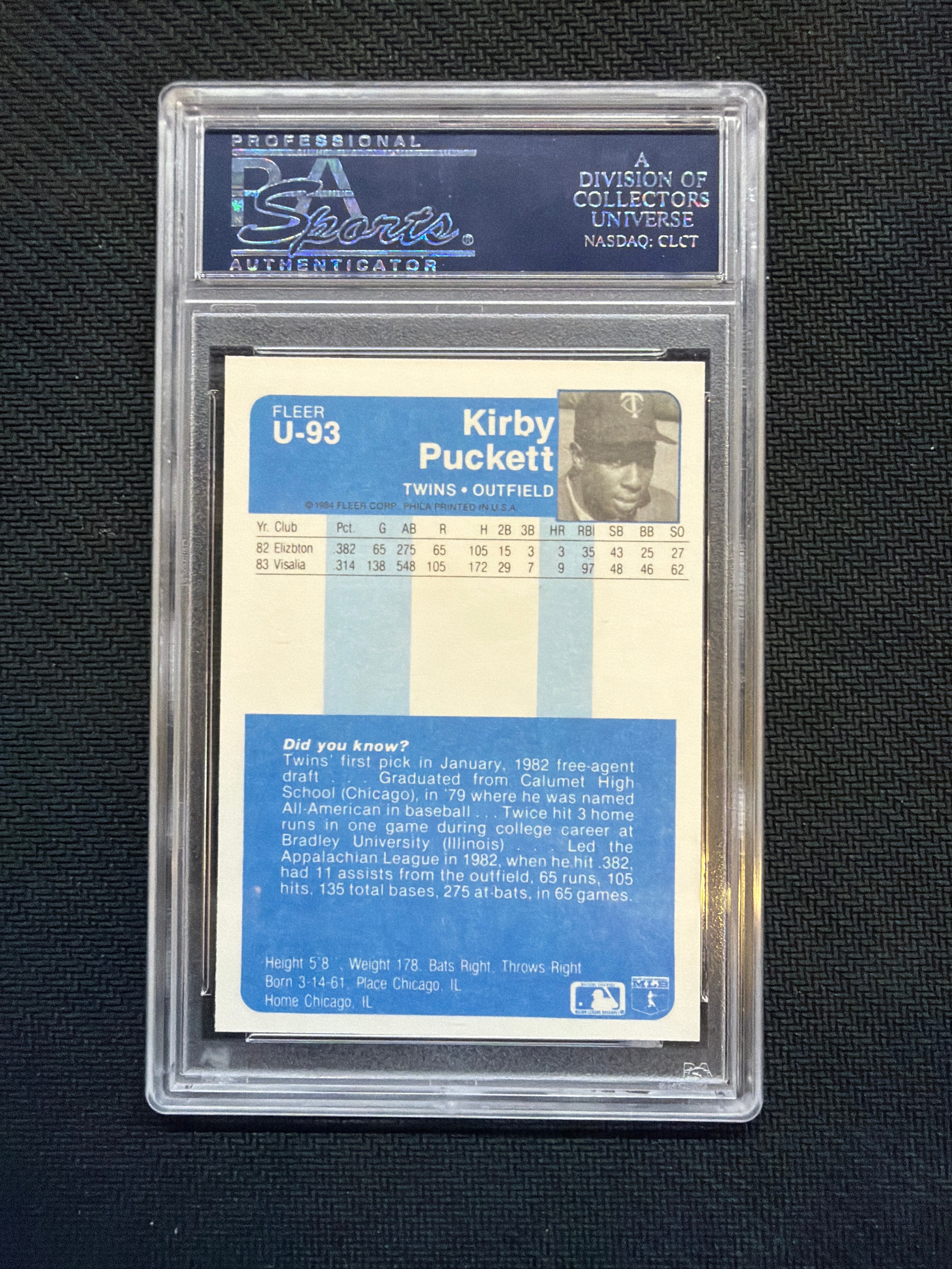 1984 Fleer Update Kirby Puckett #U93 Rookie PSA 9