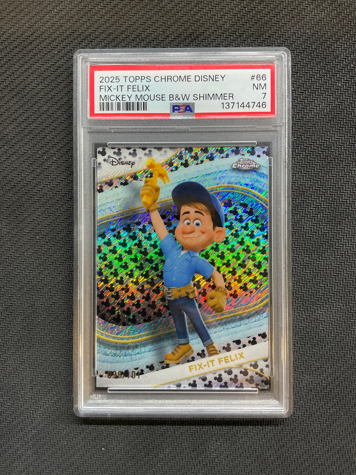 2025 Topps Chrome Disney Fit-It Felix Black & White /101 PSA 7
