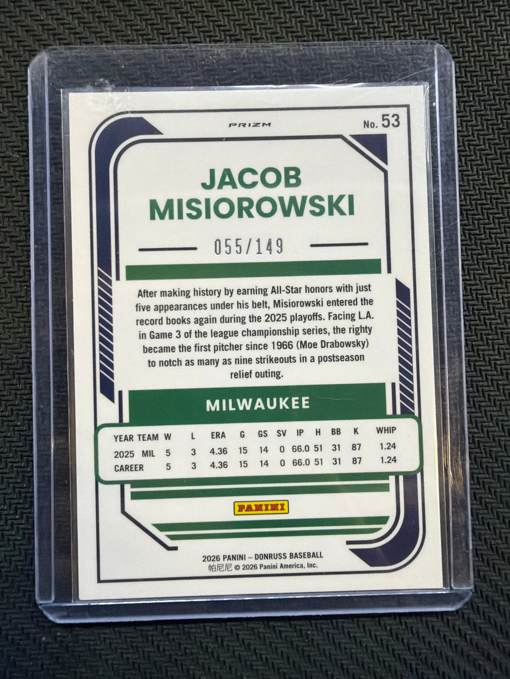 2026 Donruss Optic Jacob Misiorowski Flex /149 Brewers