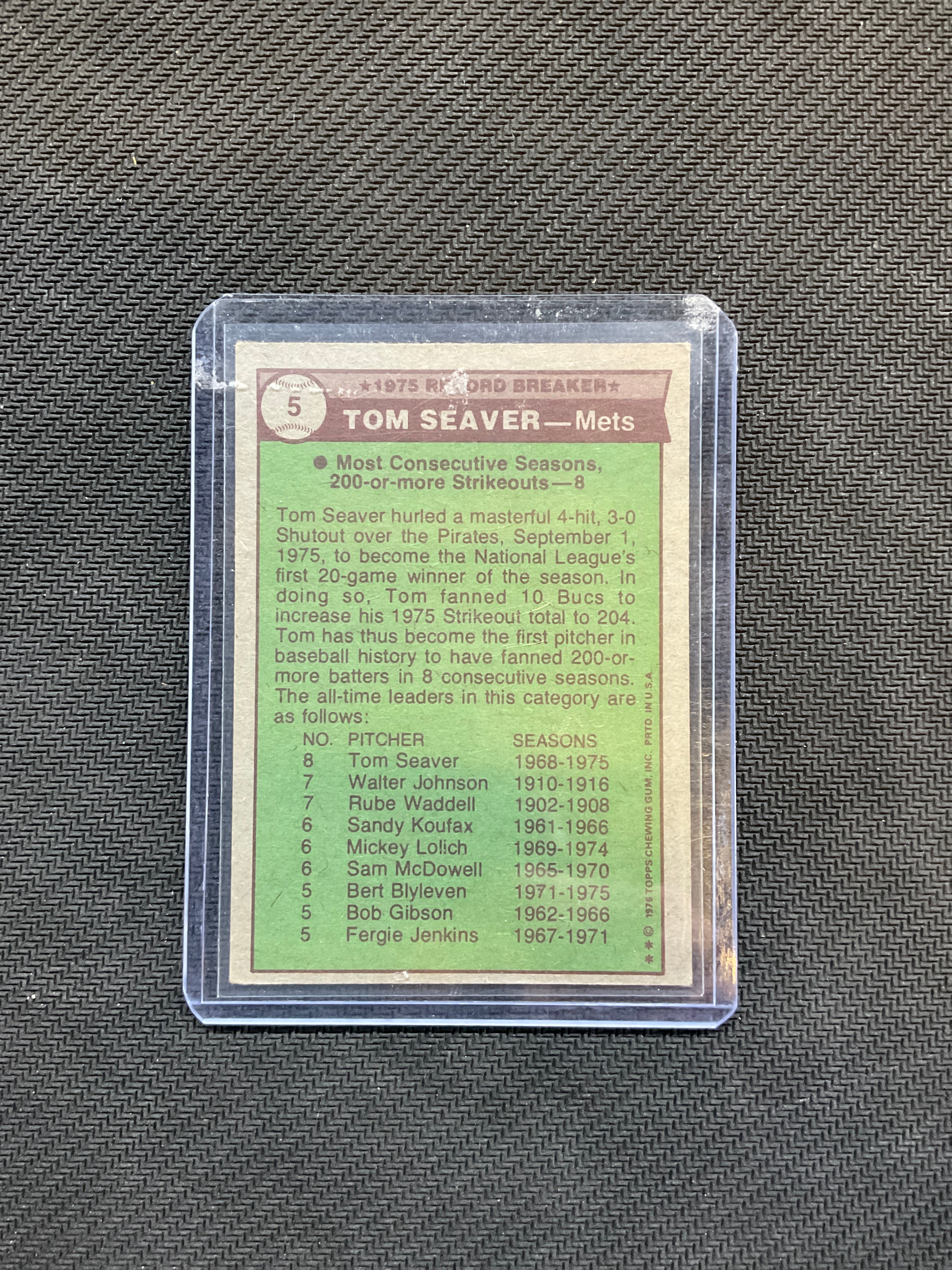 1976 Topps Tom Seaver Record Breaker #5 Mets