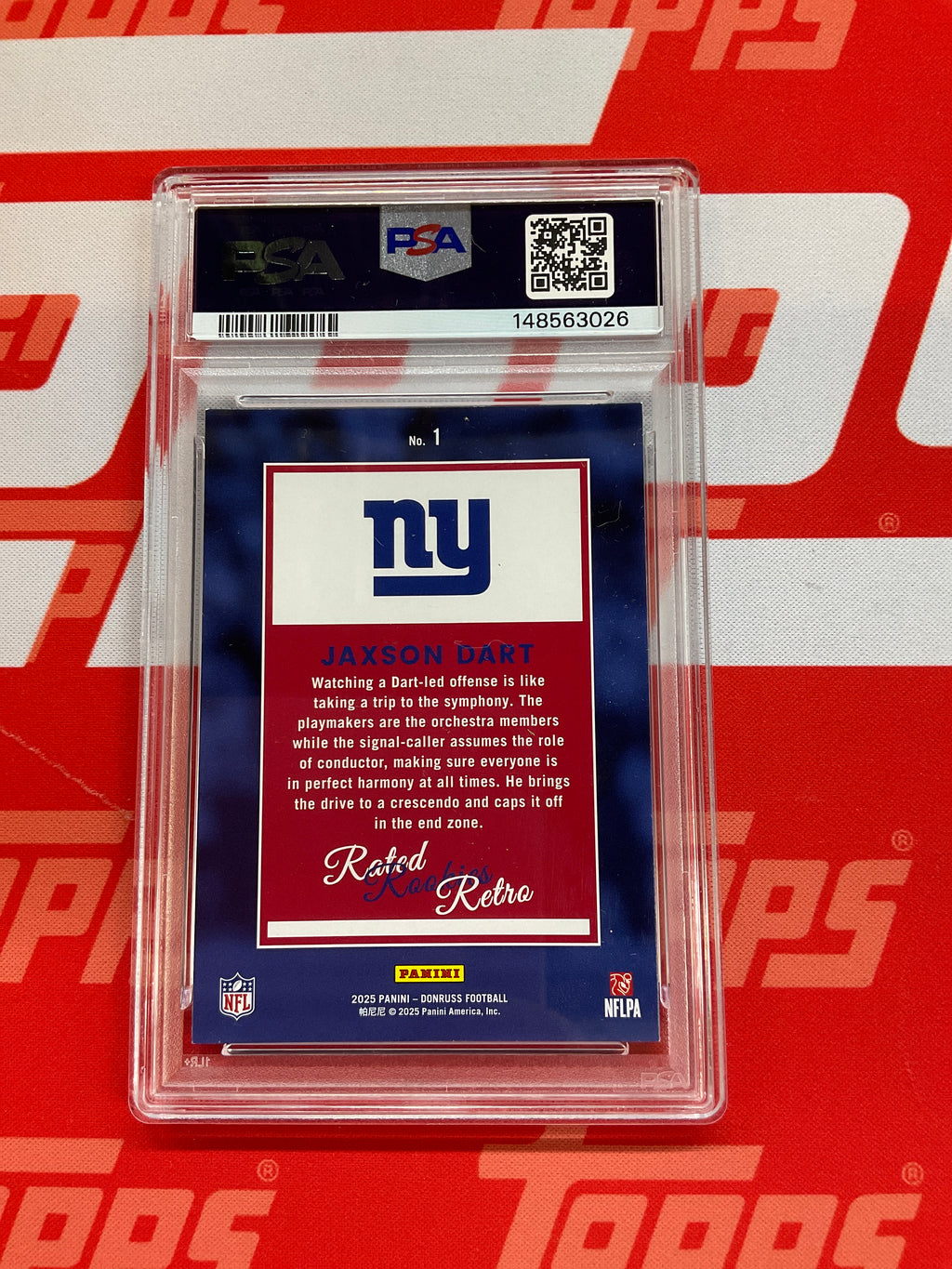 2025 Donruss Jaxson Dart Rated Rookies Retro PSA 8 Giants 026