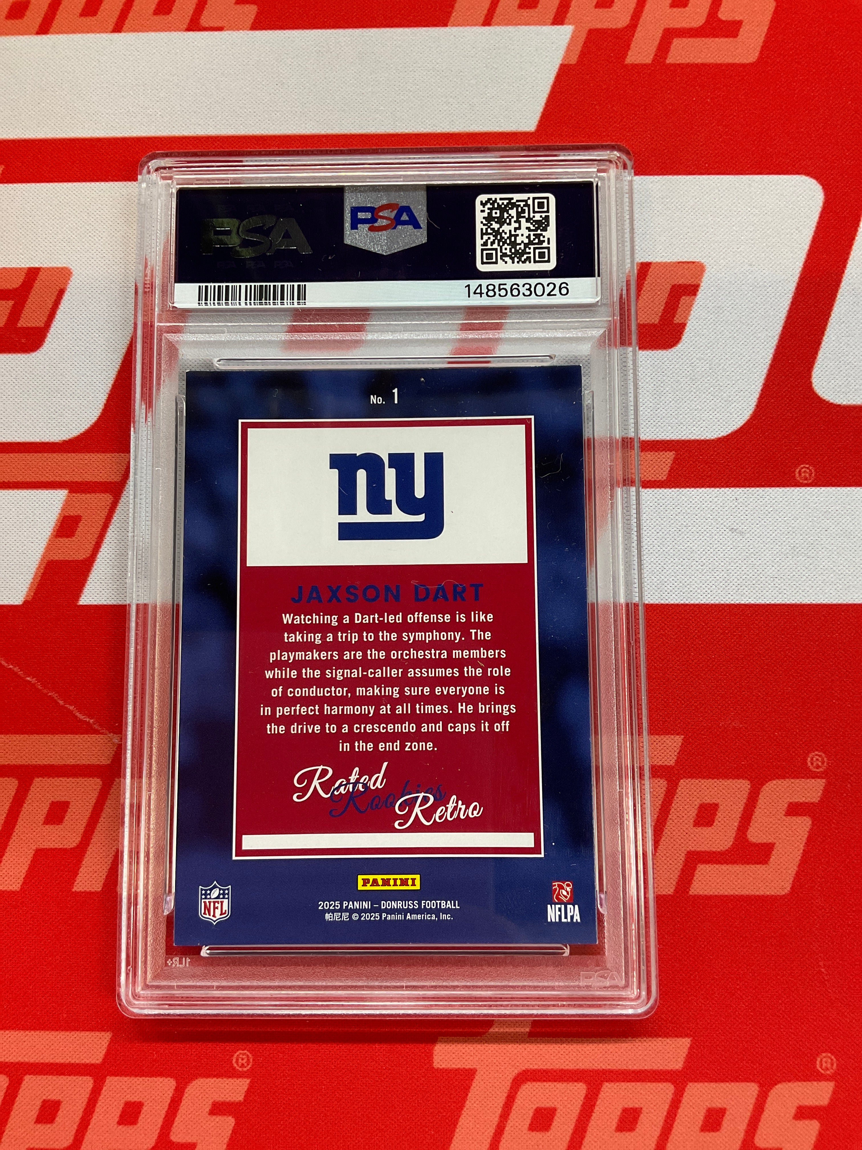 2025 Donruss Jaxson Dart Rated Rookies Retro PSA 8 Giants 026