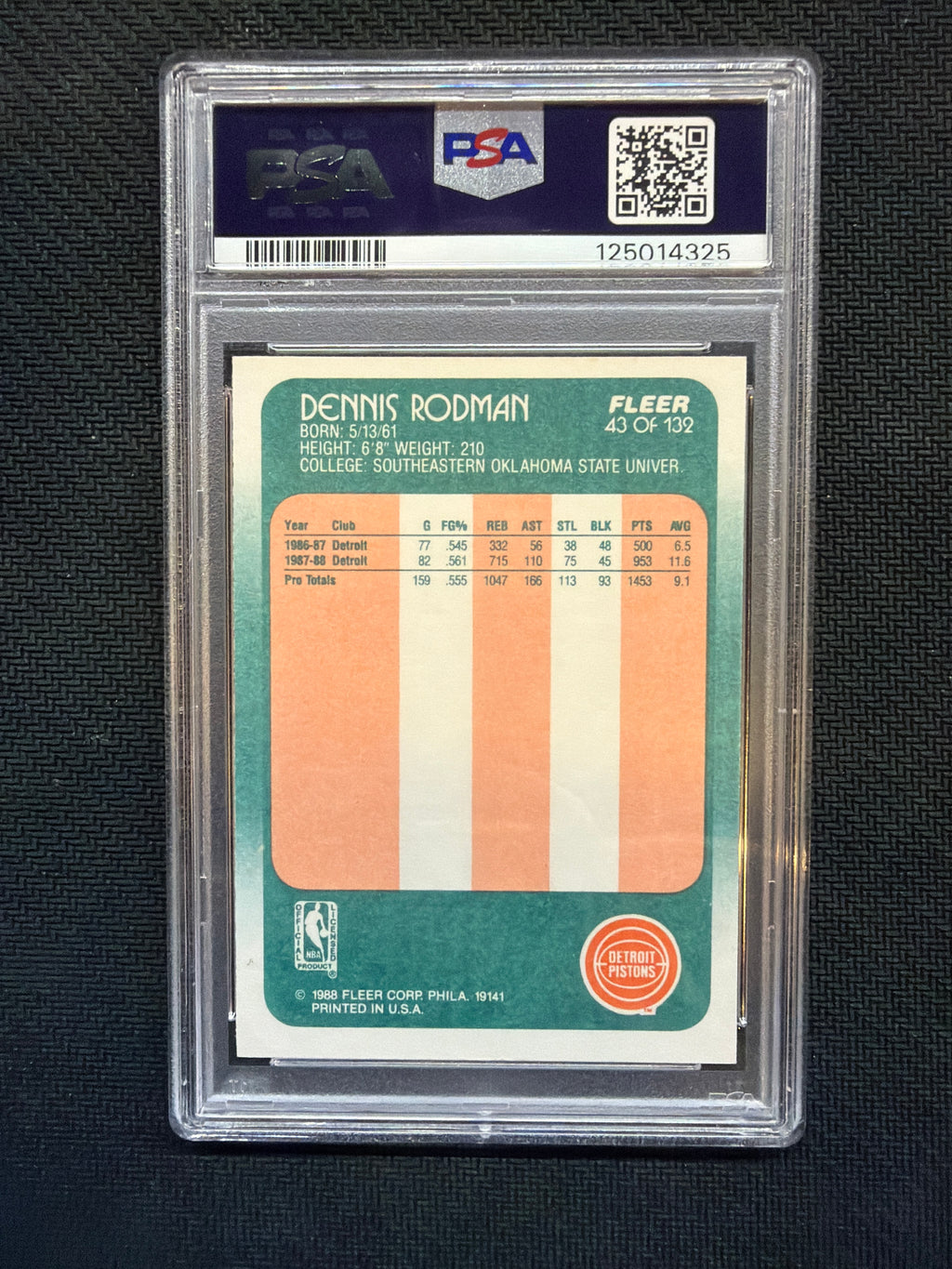 1988 Fleer Dennis Rodman #43 Rookie PSA 8