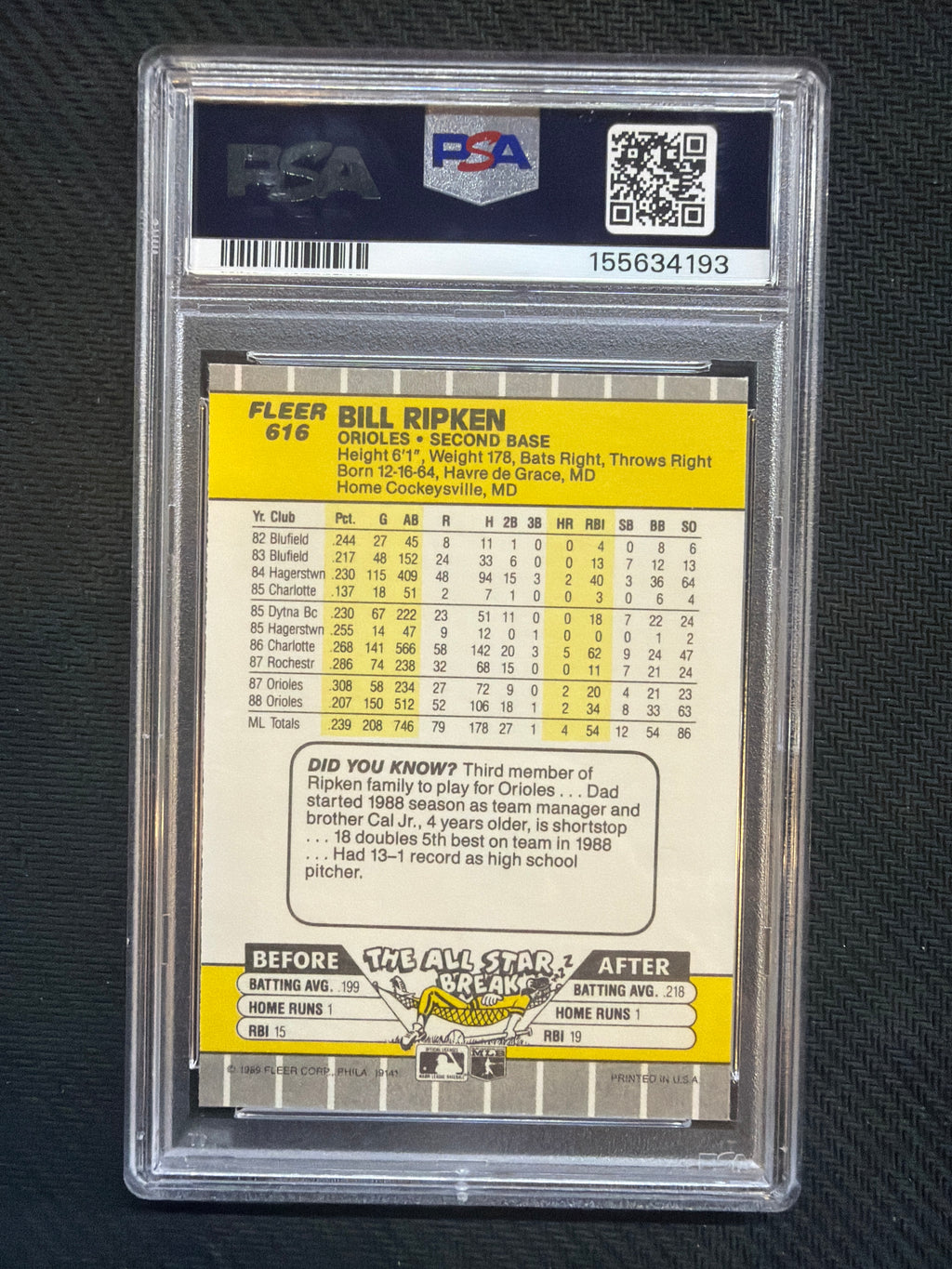 1989 Fleer Bill Ripken FF Error PSA 5 Orioles