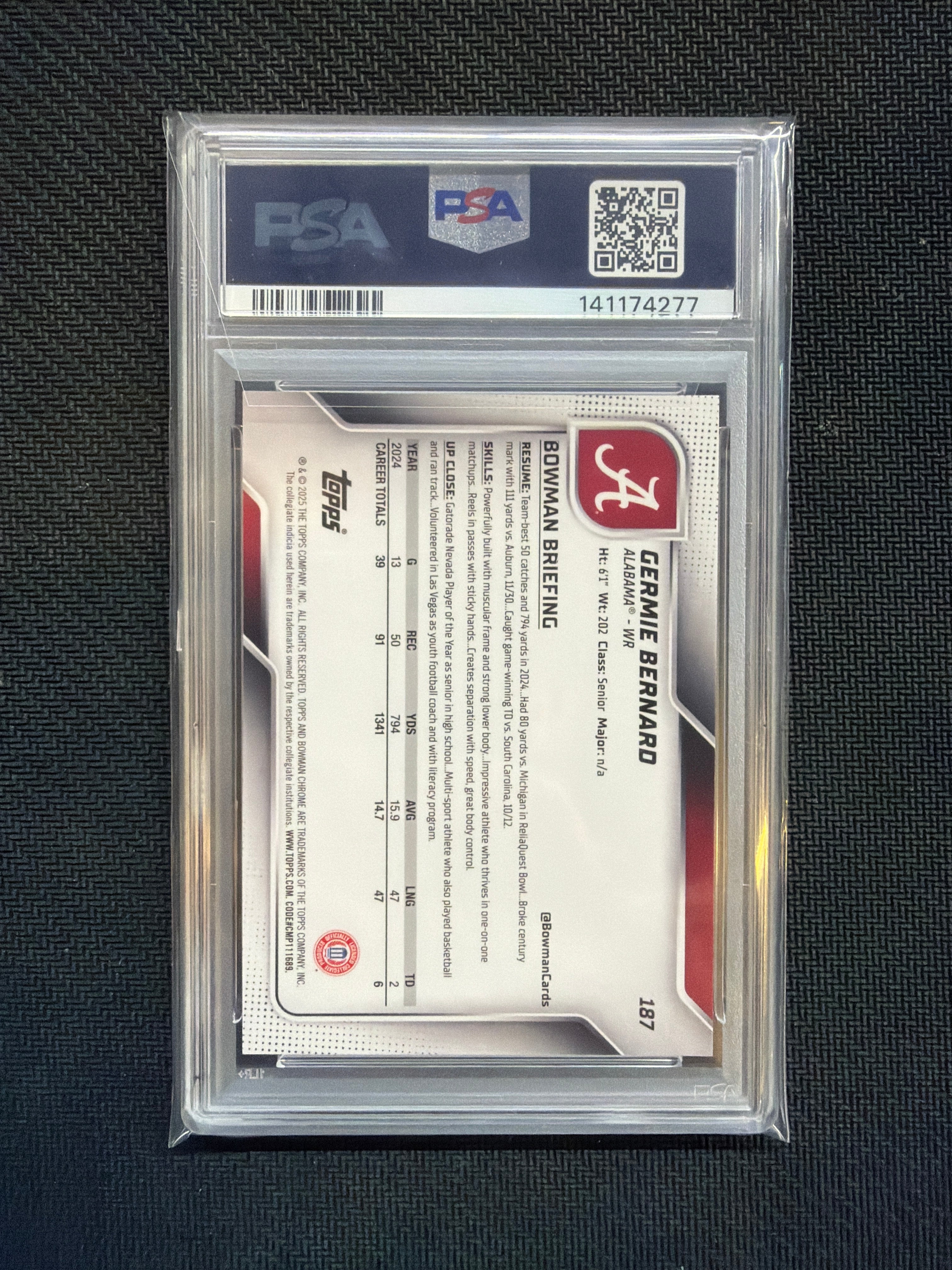 2025 Bowman U Chrome Germie Bernard Green Shimmer /99 PSA 10 Alabama
