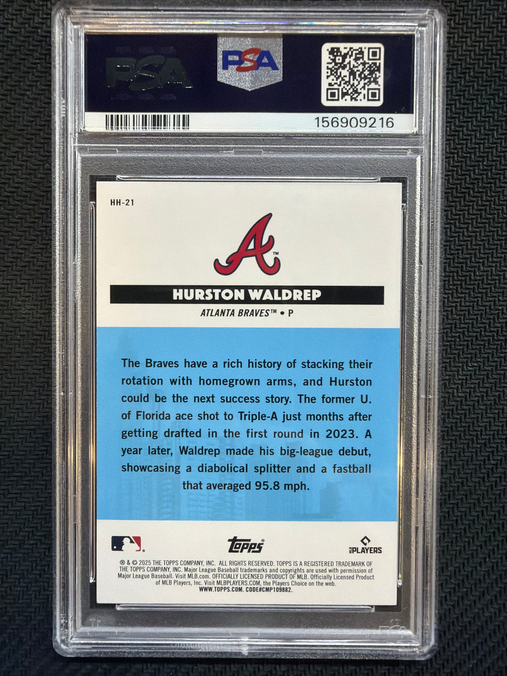 2025 Topps Hurston Waldrep Homegrown Heroes #HH21 PSA 10 Braves