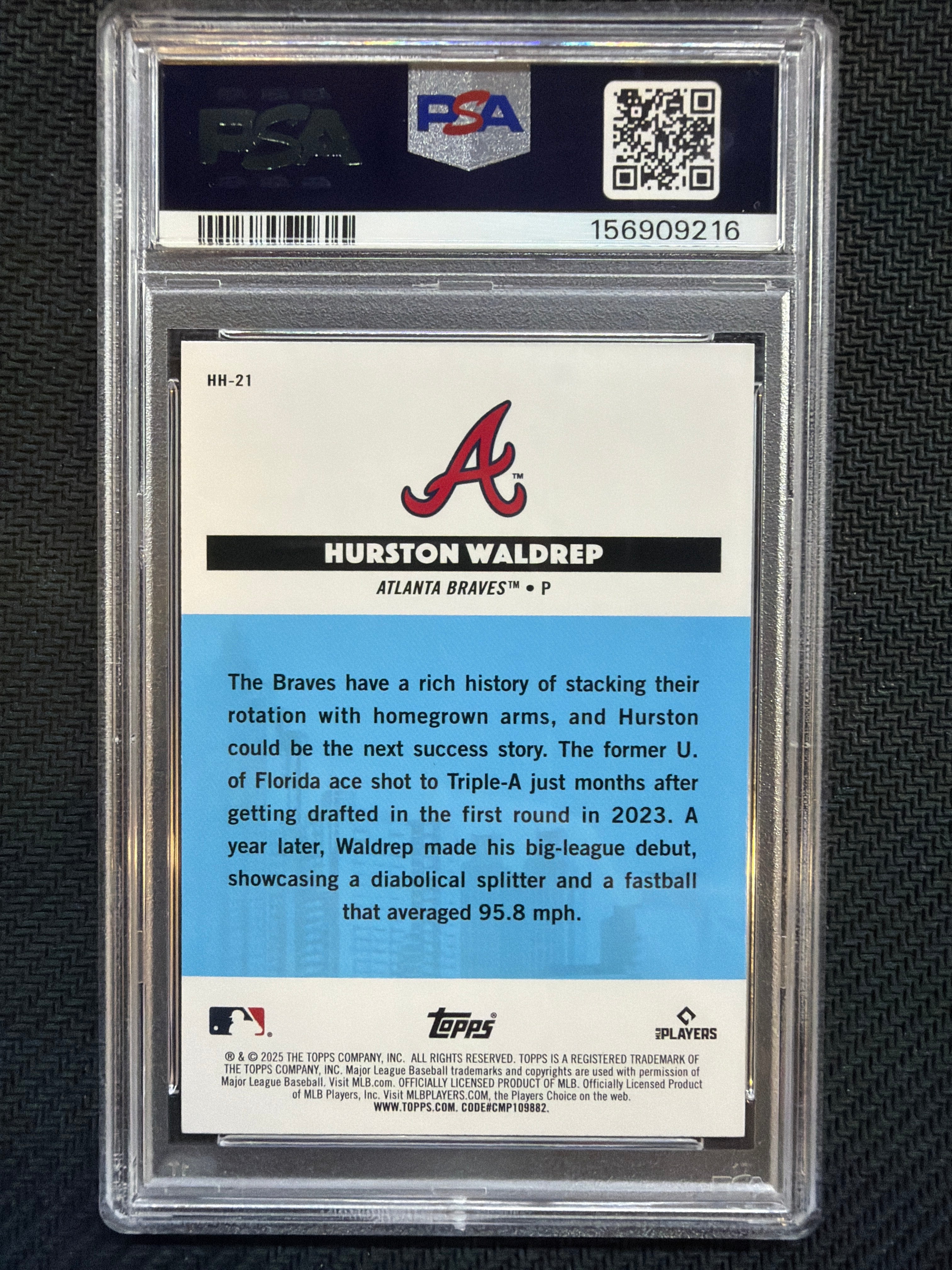2025 Topps Hurston Waldrep Homegrown Heroes #HH21 PSA 10 Braves