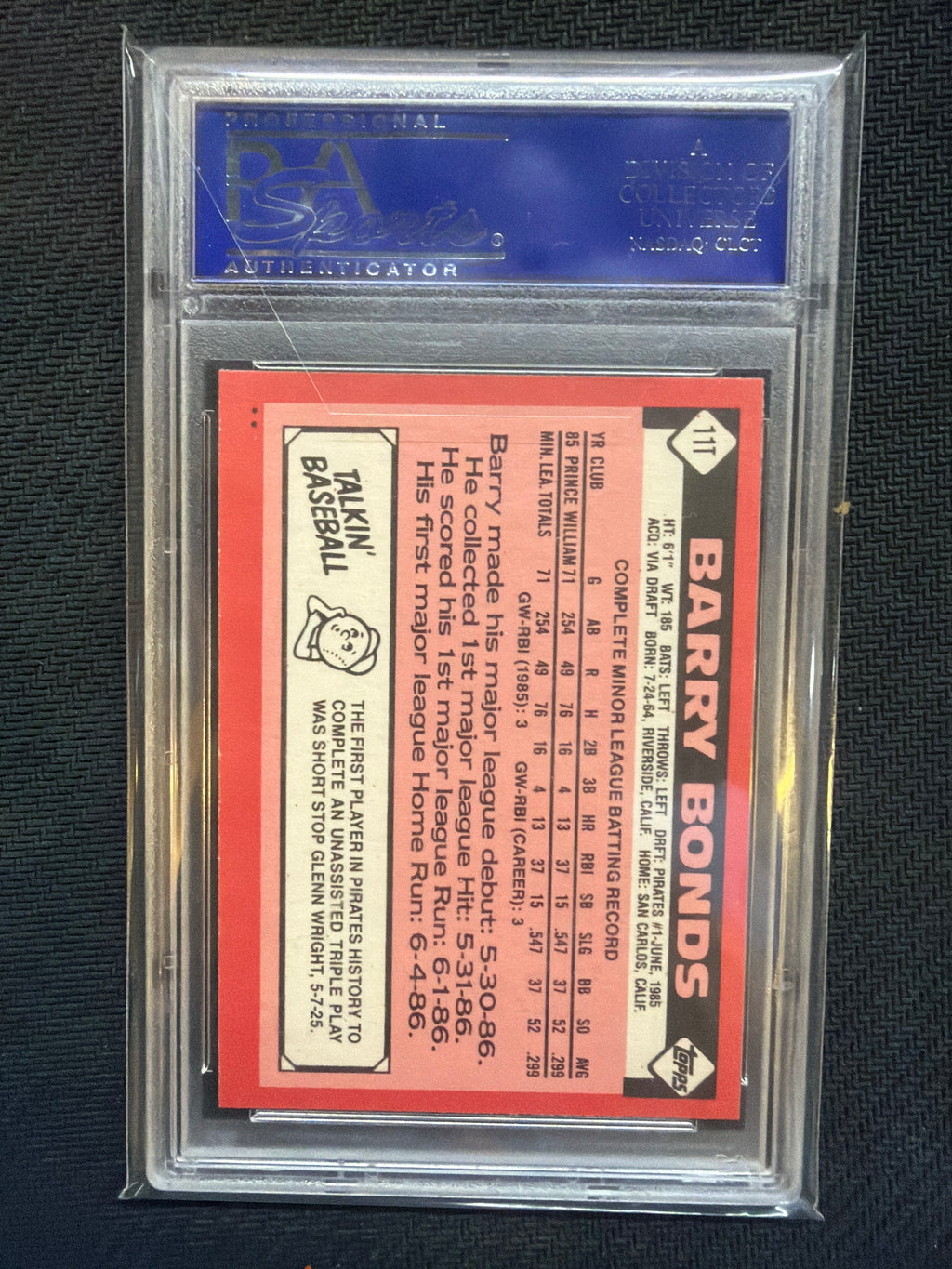1986 Topps Traded Barry Bonds #11T PSA 10 Pirates