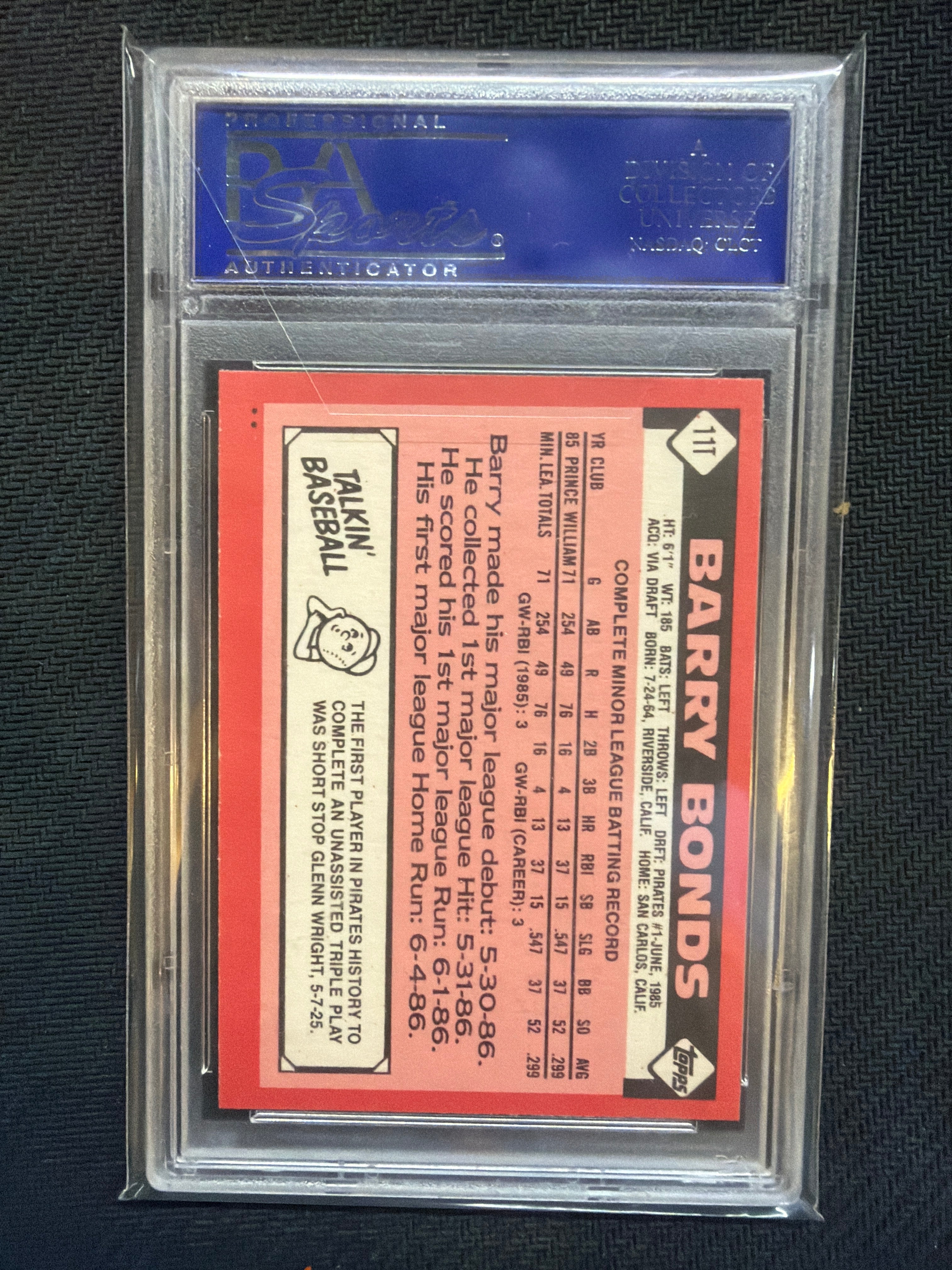 1986 Topps Traded Barry Bonds #11T PSA 10 Pirates