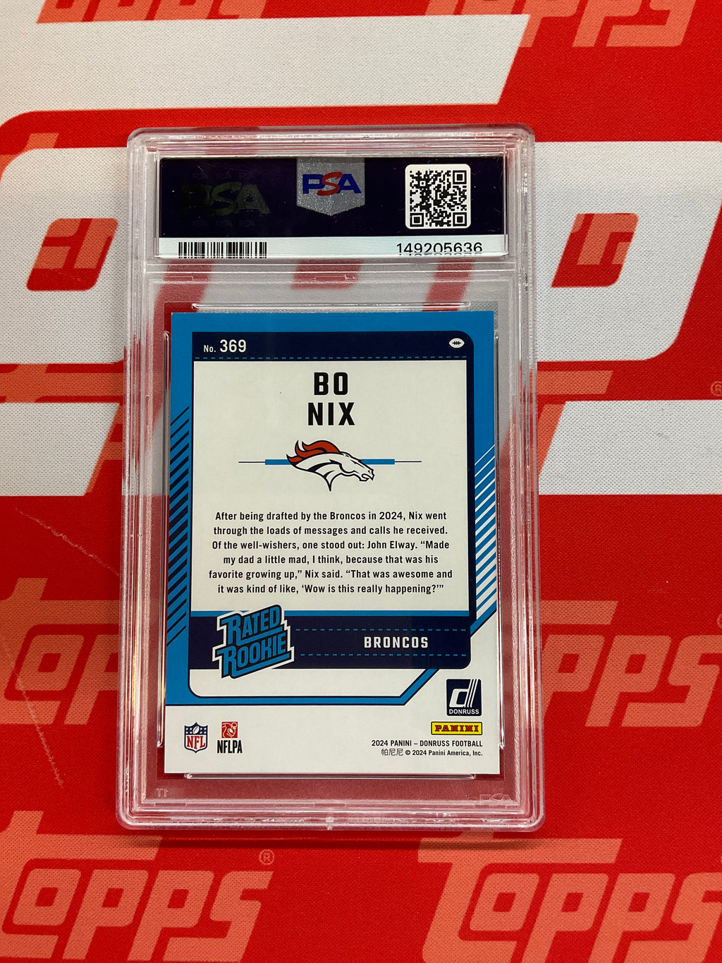 2024 Donruss Bo Nix Rookie Green 369 PSA 9 636