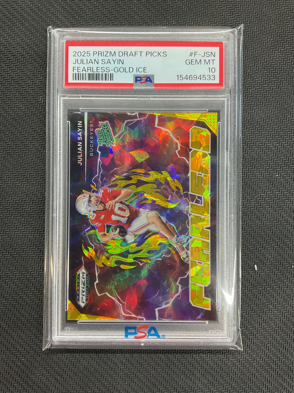 2025 Prizm Draft Picks Julian Sayin Fearless Gold Ice Rookie PSA 10 533