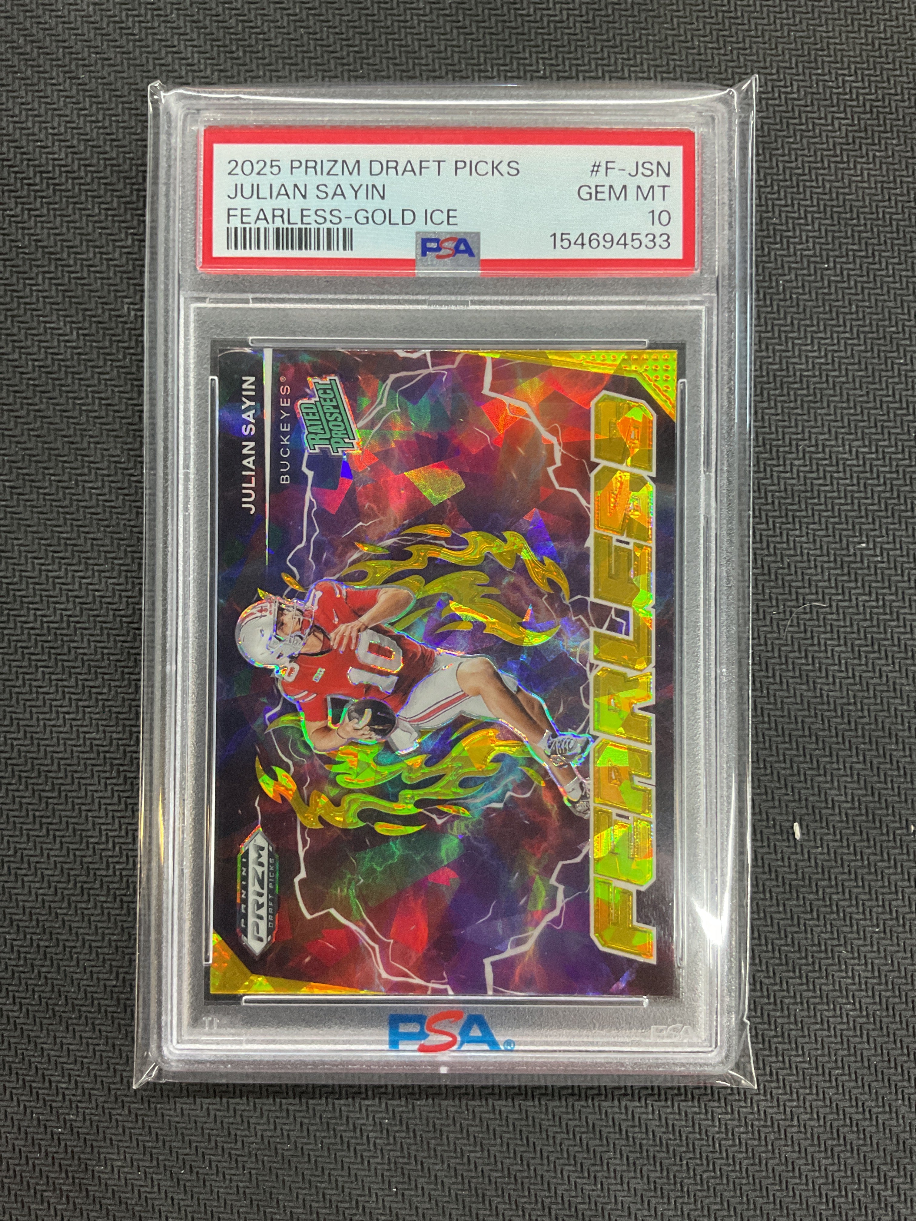2025 Prizm Draft Picks Julian Sayin Fearless Gold Ice Rookie PSA 10 533