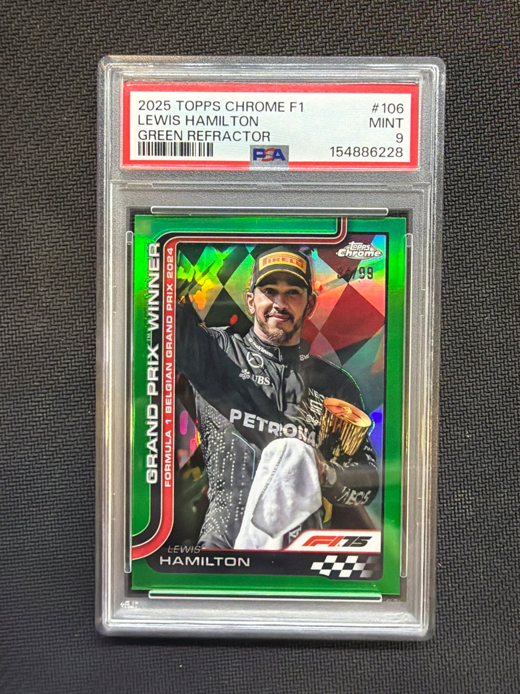 2025 Topps Chrome F1 Lewis Hamilton Green Refractor /99 PSA 9