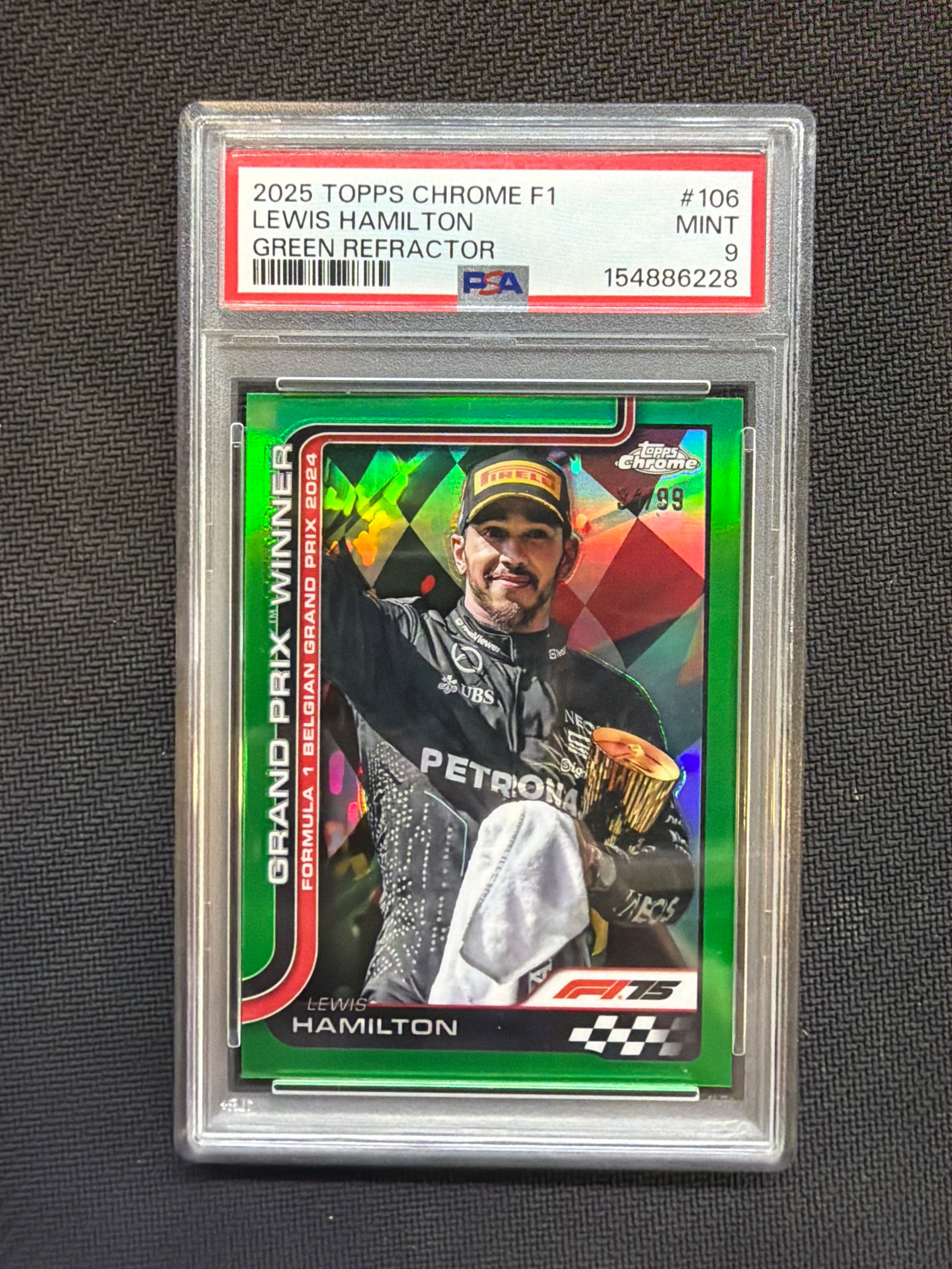 2025 Topps Chrome F1 Lewis Hamilton Green Refractor /99 PSA 9