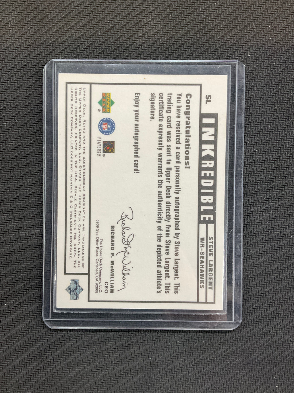1999 Upper Deck Retro Steve Largent Inkredible Auto Seahawks
