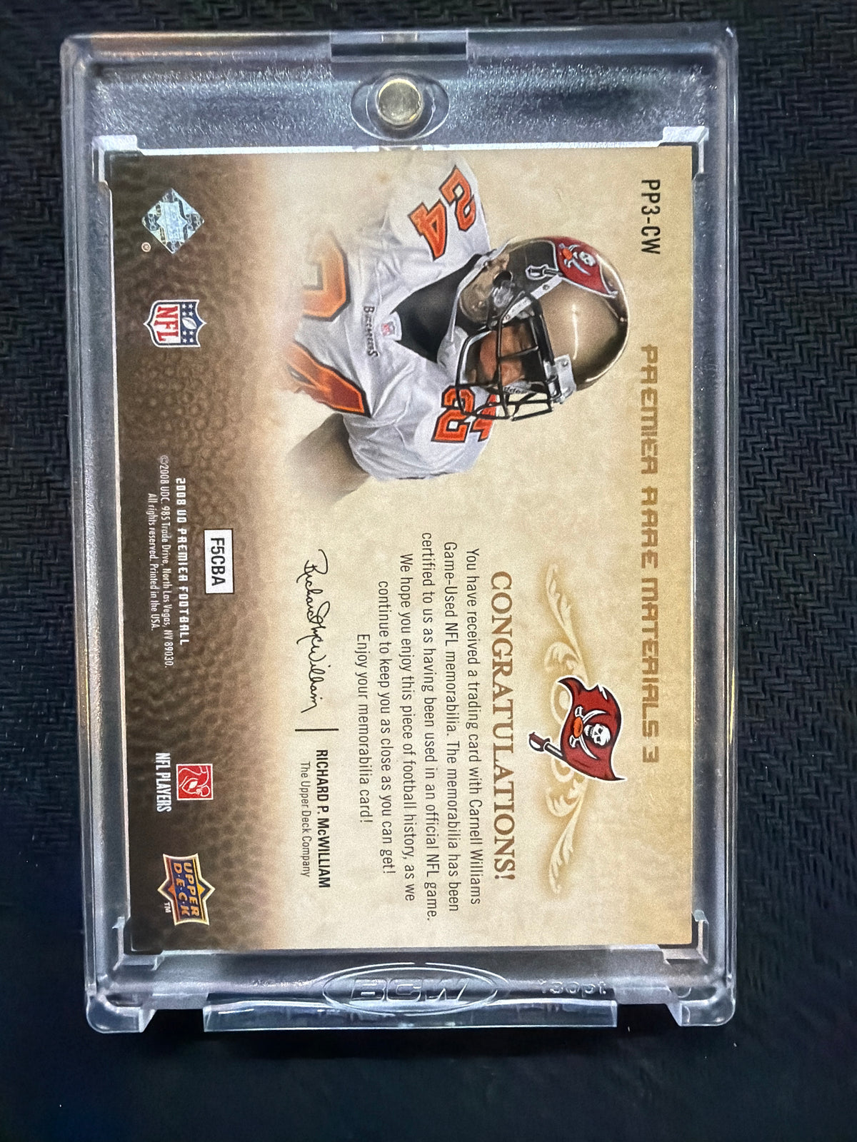 2008 Upper Deck Carnell Williams NFL Shield Patch 1/1 Bucs