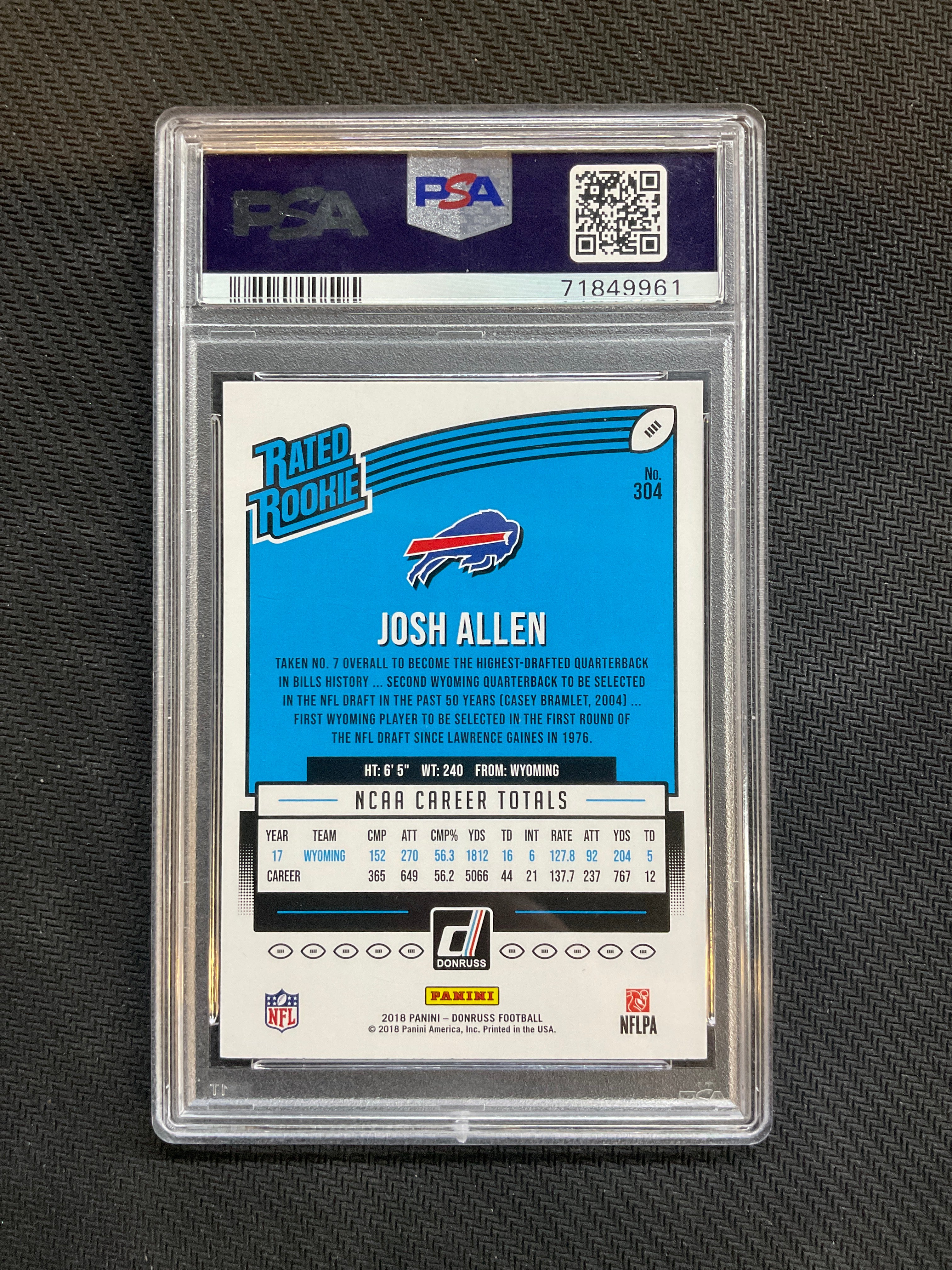 2018 Panini Donruss Josh Allen #304 Rookie PSA 10