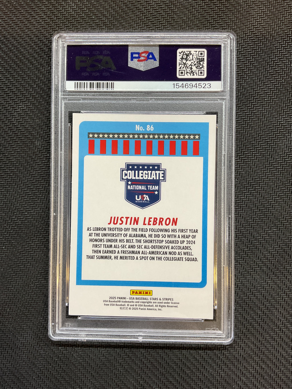 2025 Panini Stars & Stripes Justin LeBron Rookie PSA 8 523