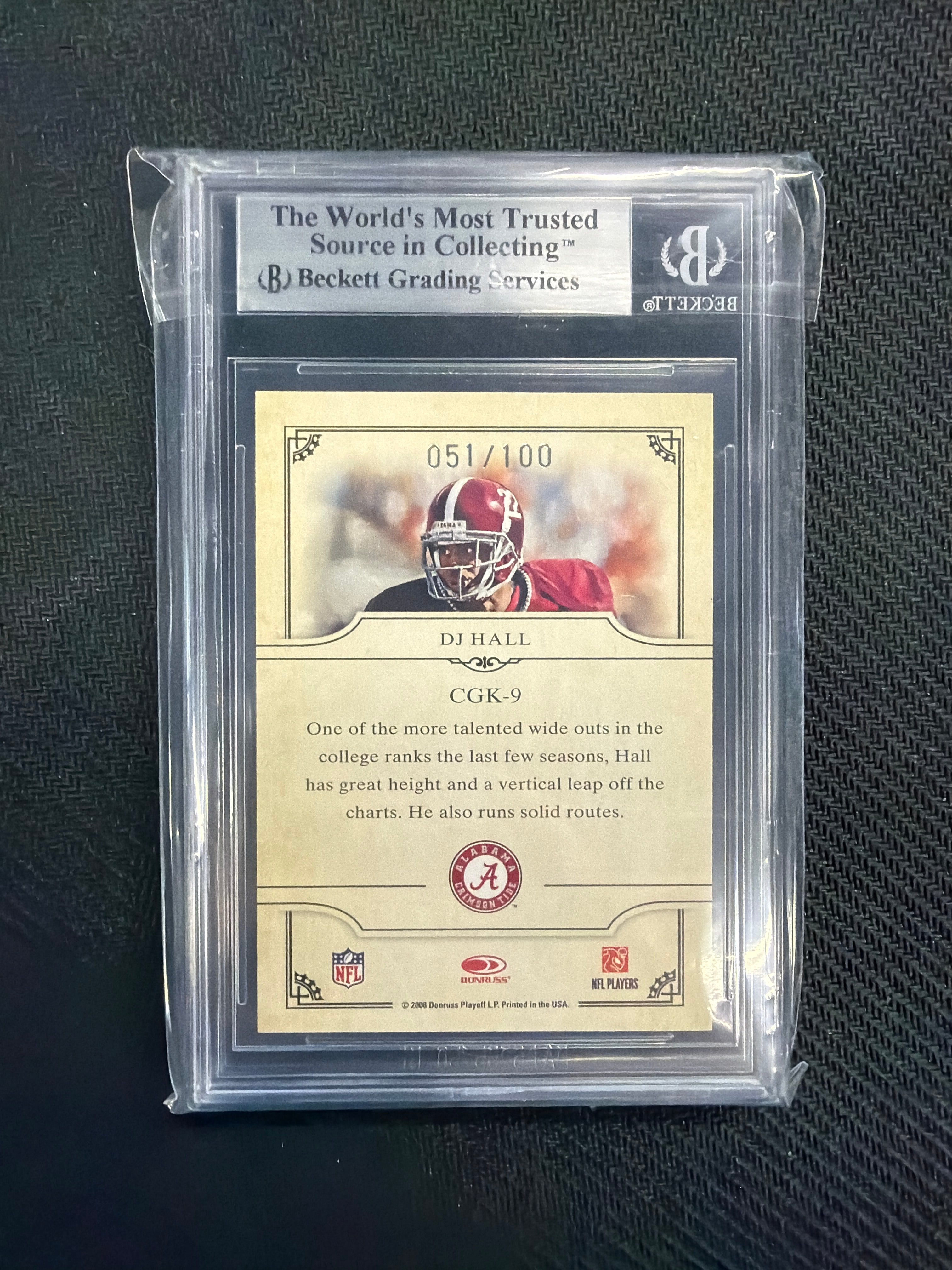 2008 Donruss Threads DJ Hall /100 BGS 9 Alabama