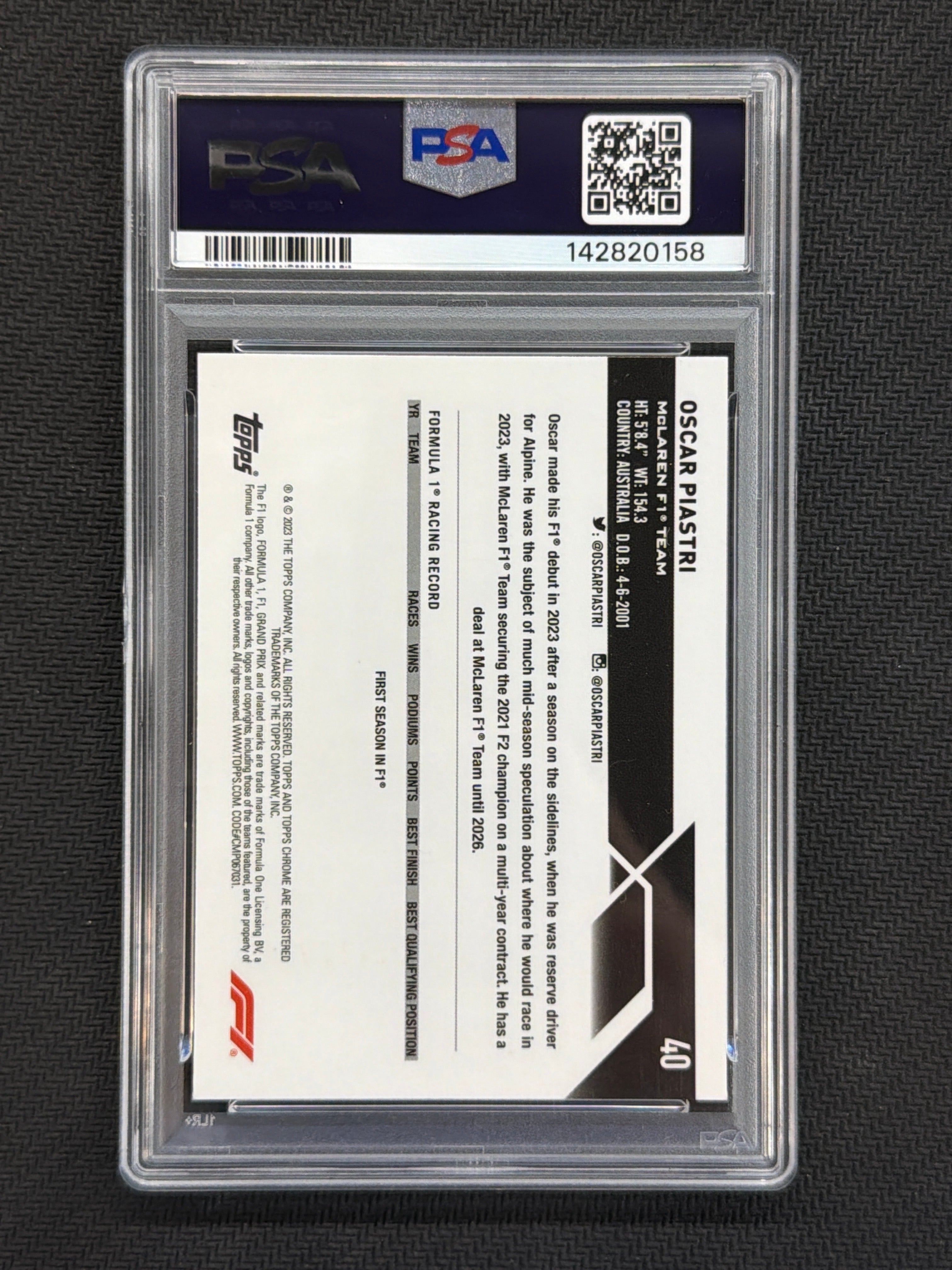 2023 Topps Chrome F1 Oscar Piastri Mini Diamond Rookie PSA 9 #40