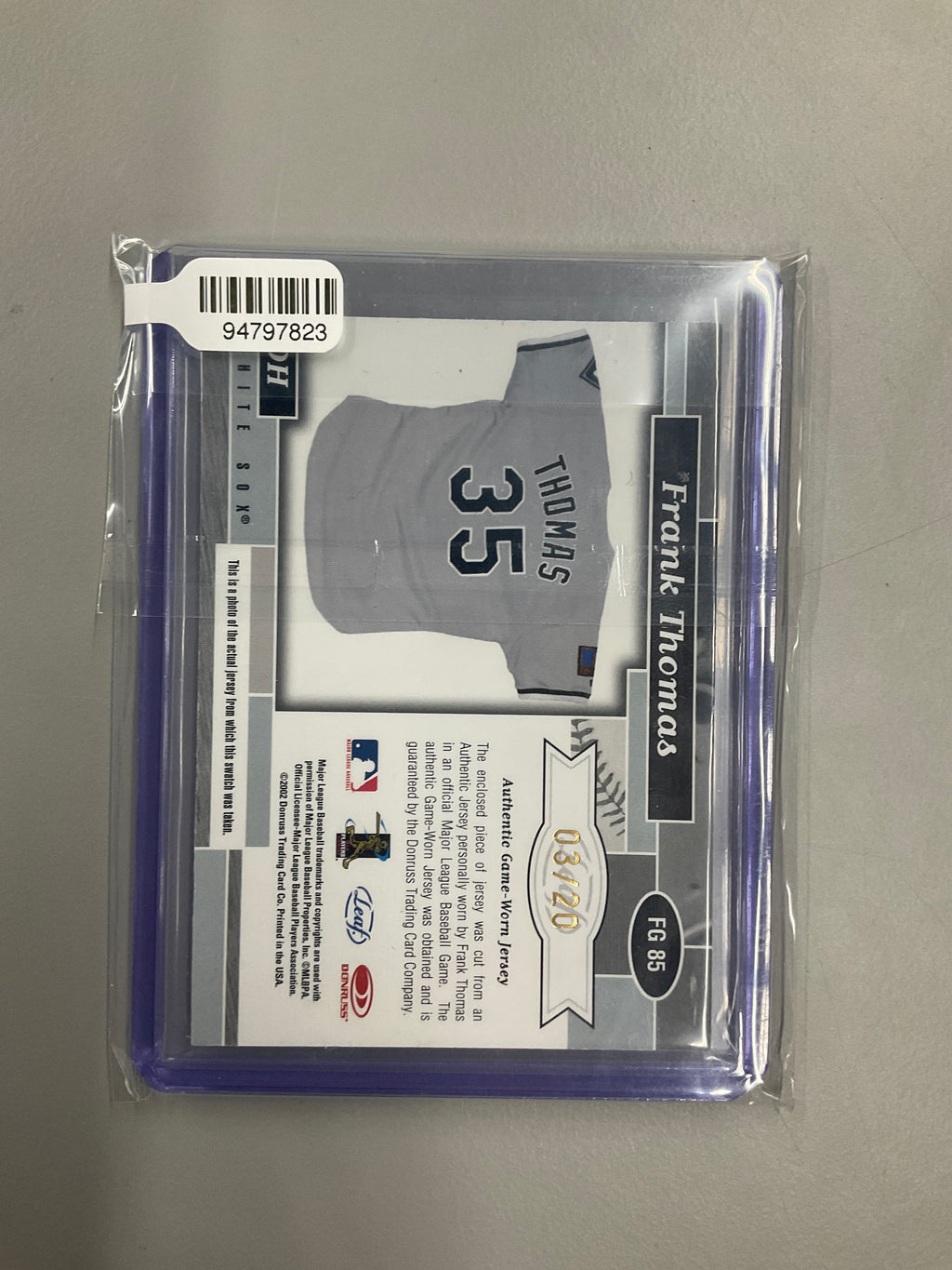 2002 Donruss Certified Frank Thomas Patch Auto /20
