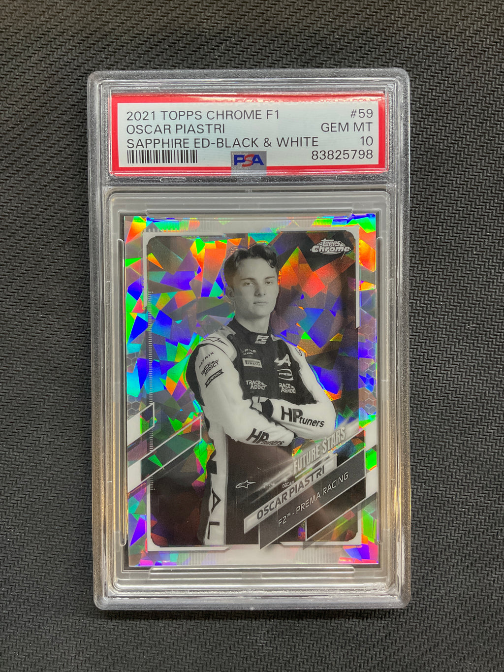 2021 Topps Chrome F1 Sapphire Oscar Piastri  Black & White /15 Rookie PSA 10