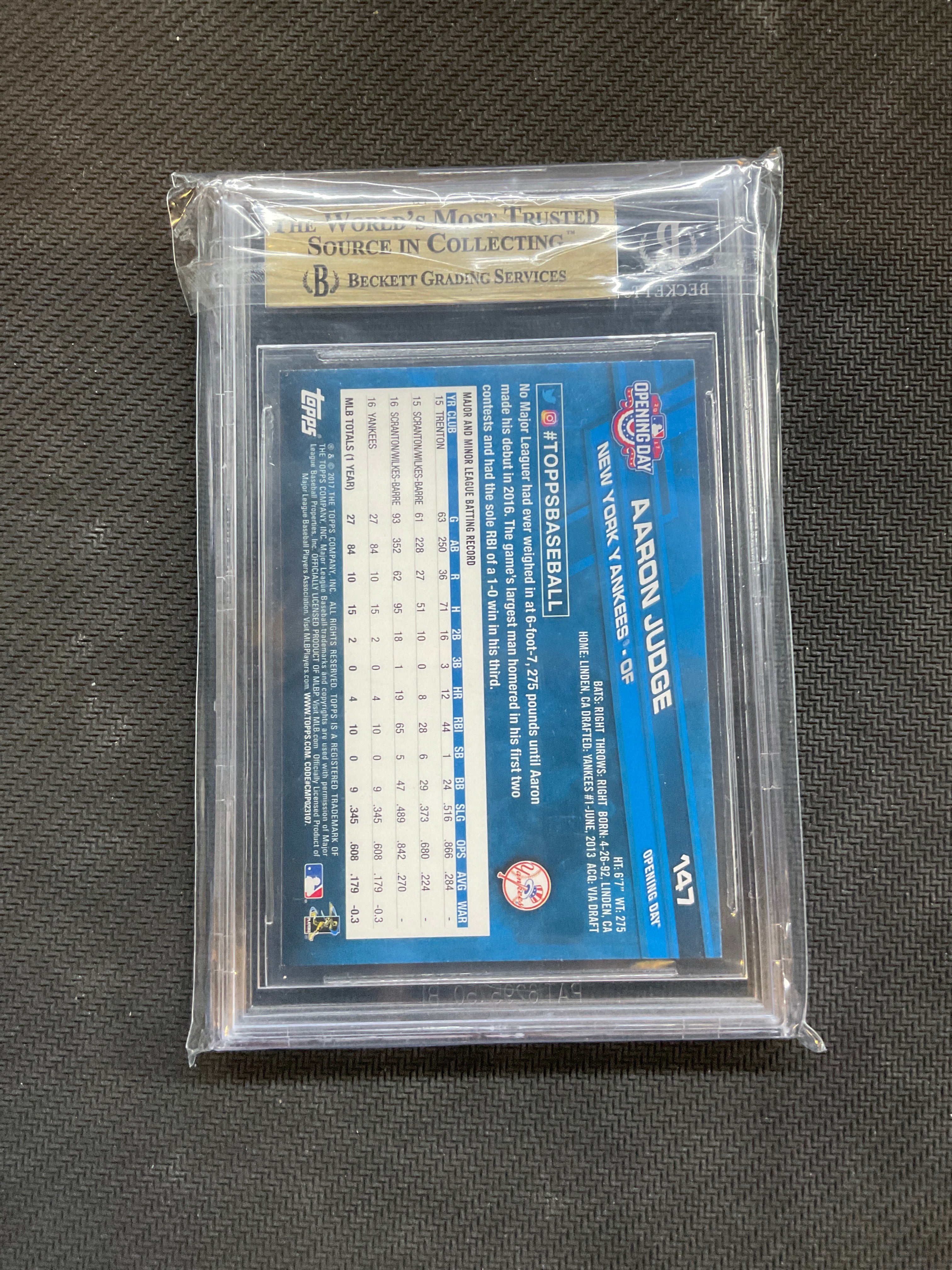 2017 Topps Opening Day Aaron Judge Toys R US Rookie Purple Border BGS 9.5 Yankees