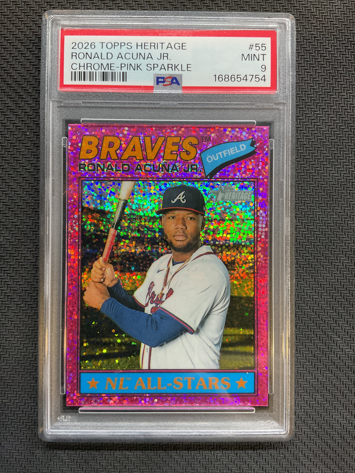 2026 Topps Heritage #55 Ronald Acuna Jr. Pink Sparkle PSA 9