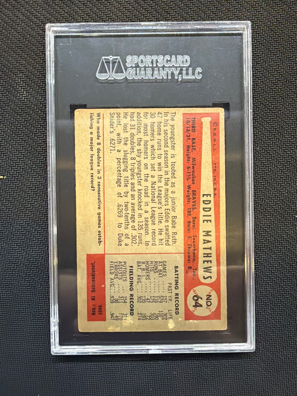 1954 Bowman Ed Mathews SGC 2.5
