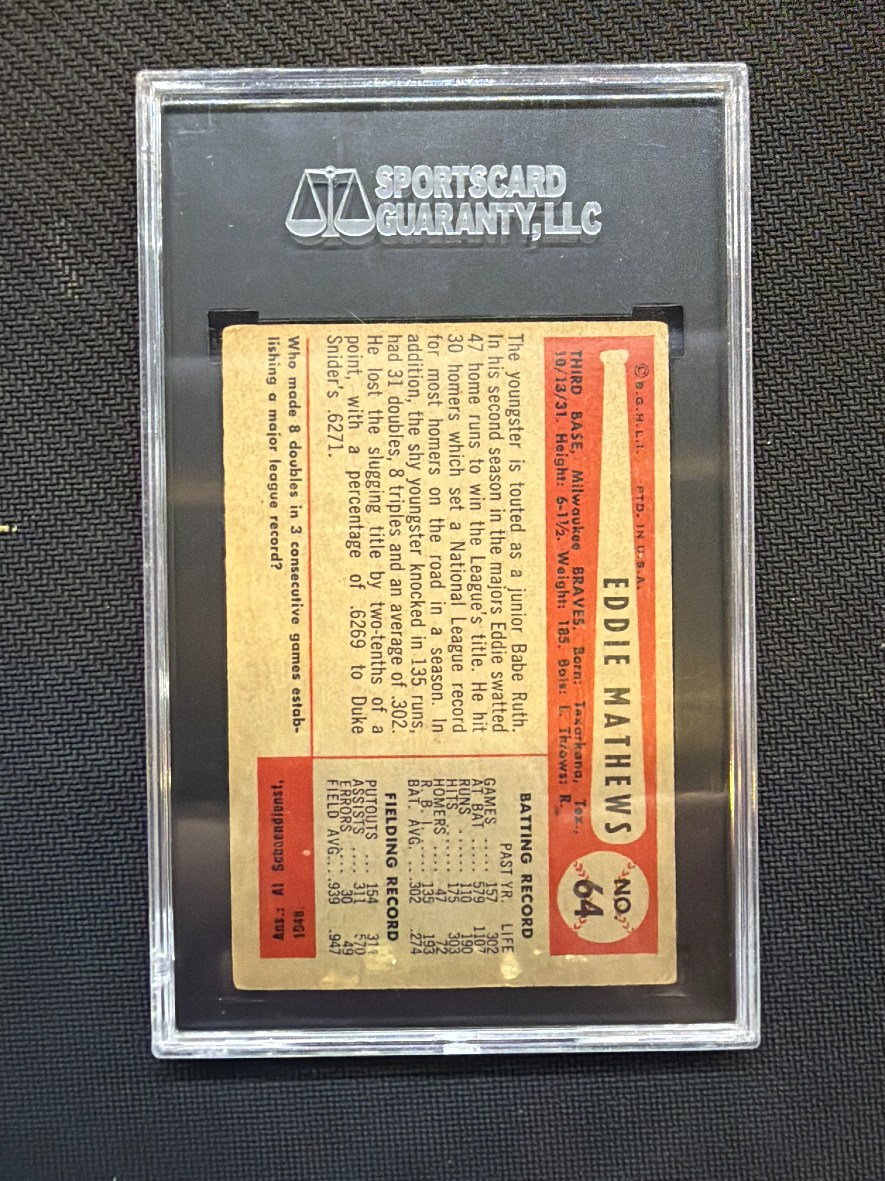 1954 Bowman Ed Mathews SGC 2.5