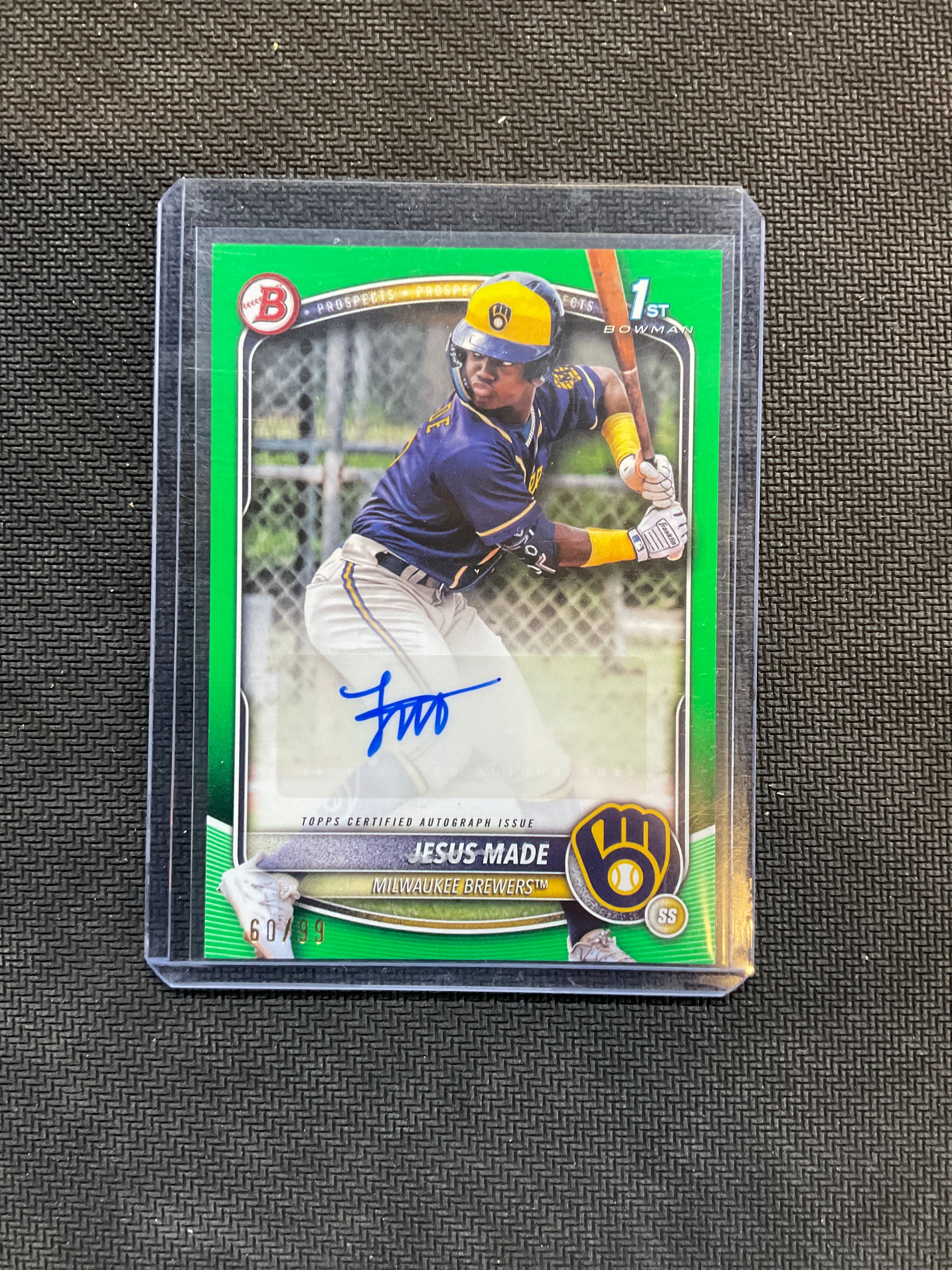 2025 Bowman Jesus Made 1st Bowman Paper Green Auto /99 Brewers